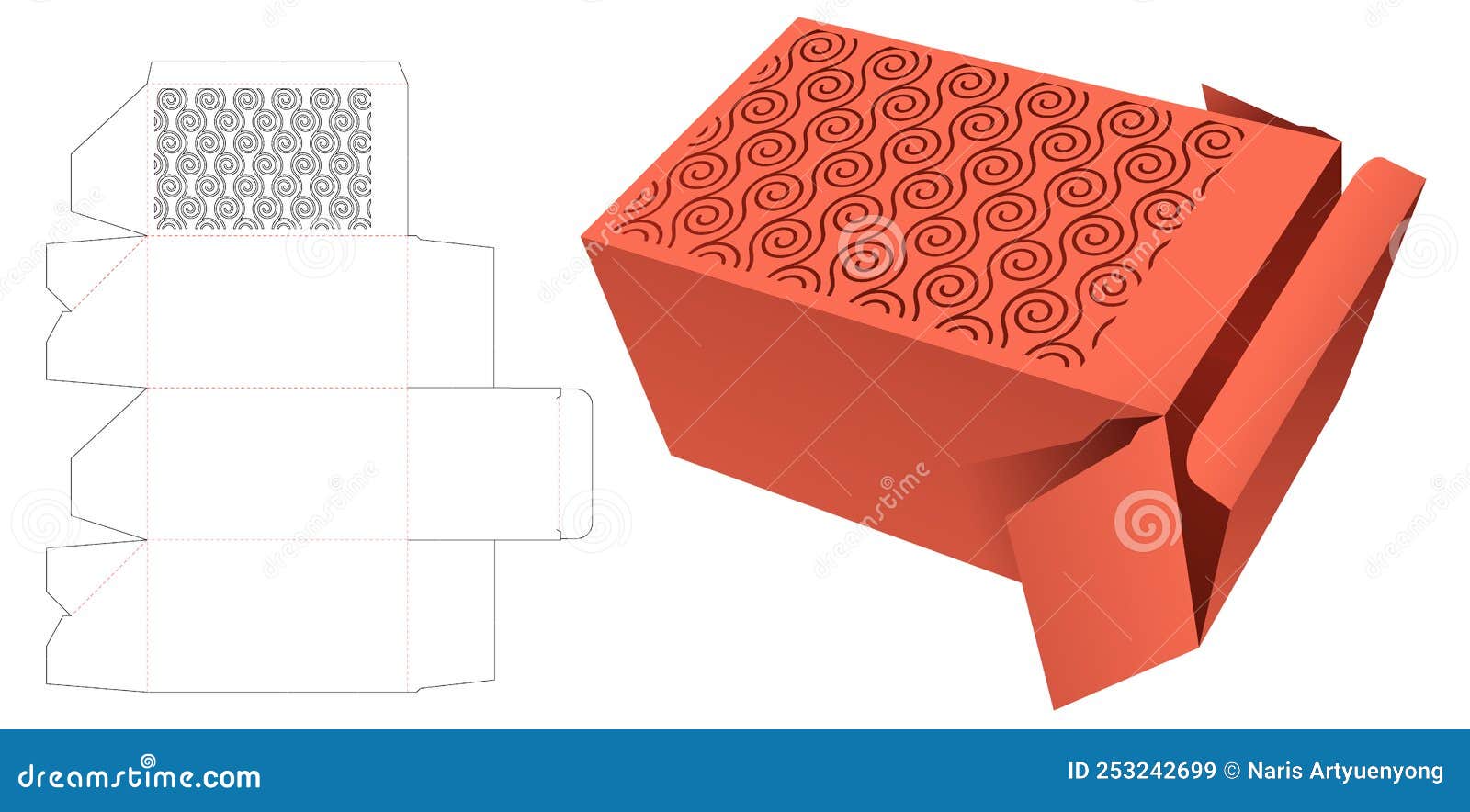 Cardboard Japanese Pattern Box Die Cut Template and 3D Mockup Stock