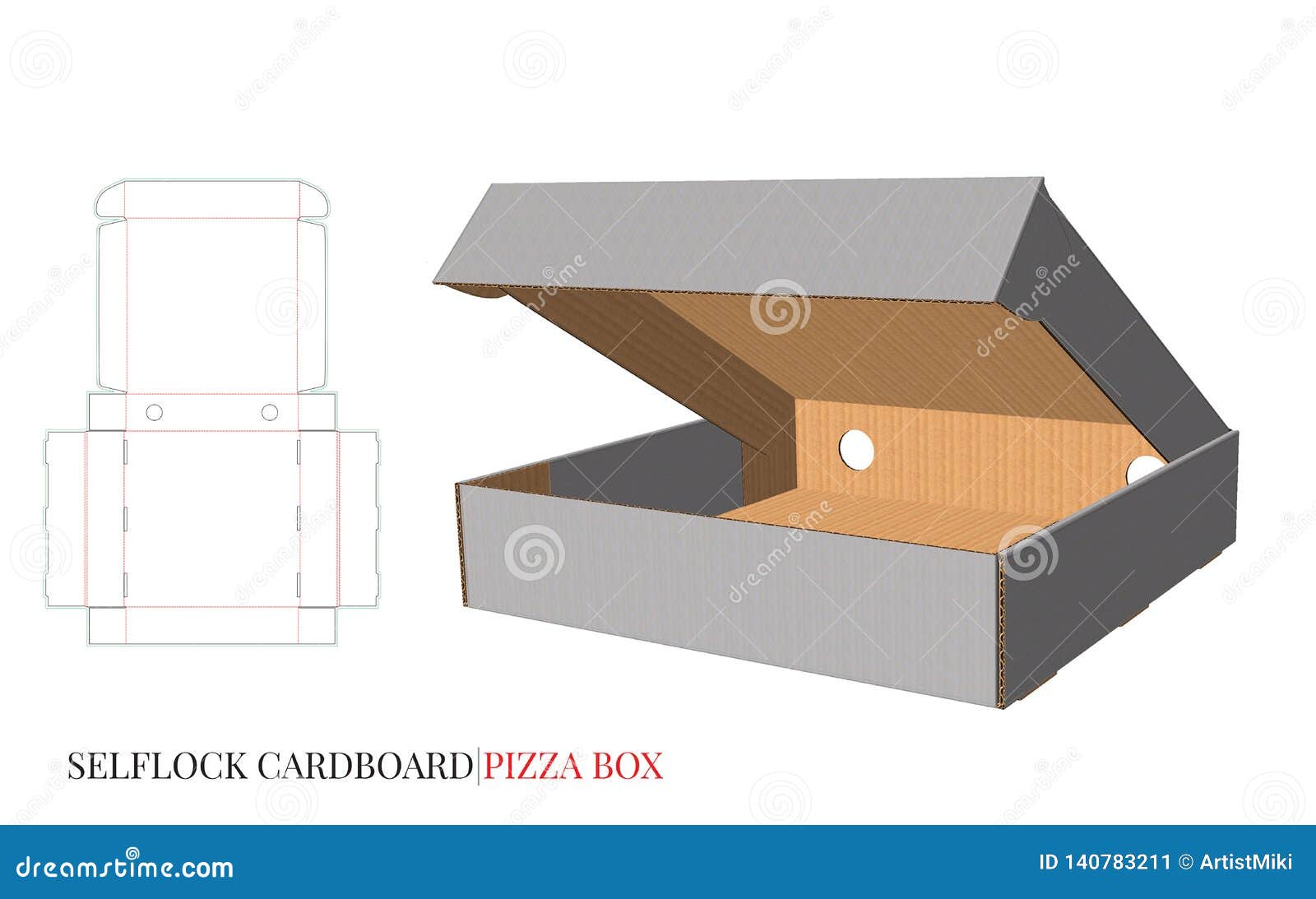 Cardboard Pizza Box Template With Die Cut Lines Clear Blank Isolated Pizza Box Mock Up On White Background Stock Vector Illustration Of Storage Paper 140783211