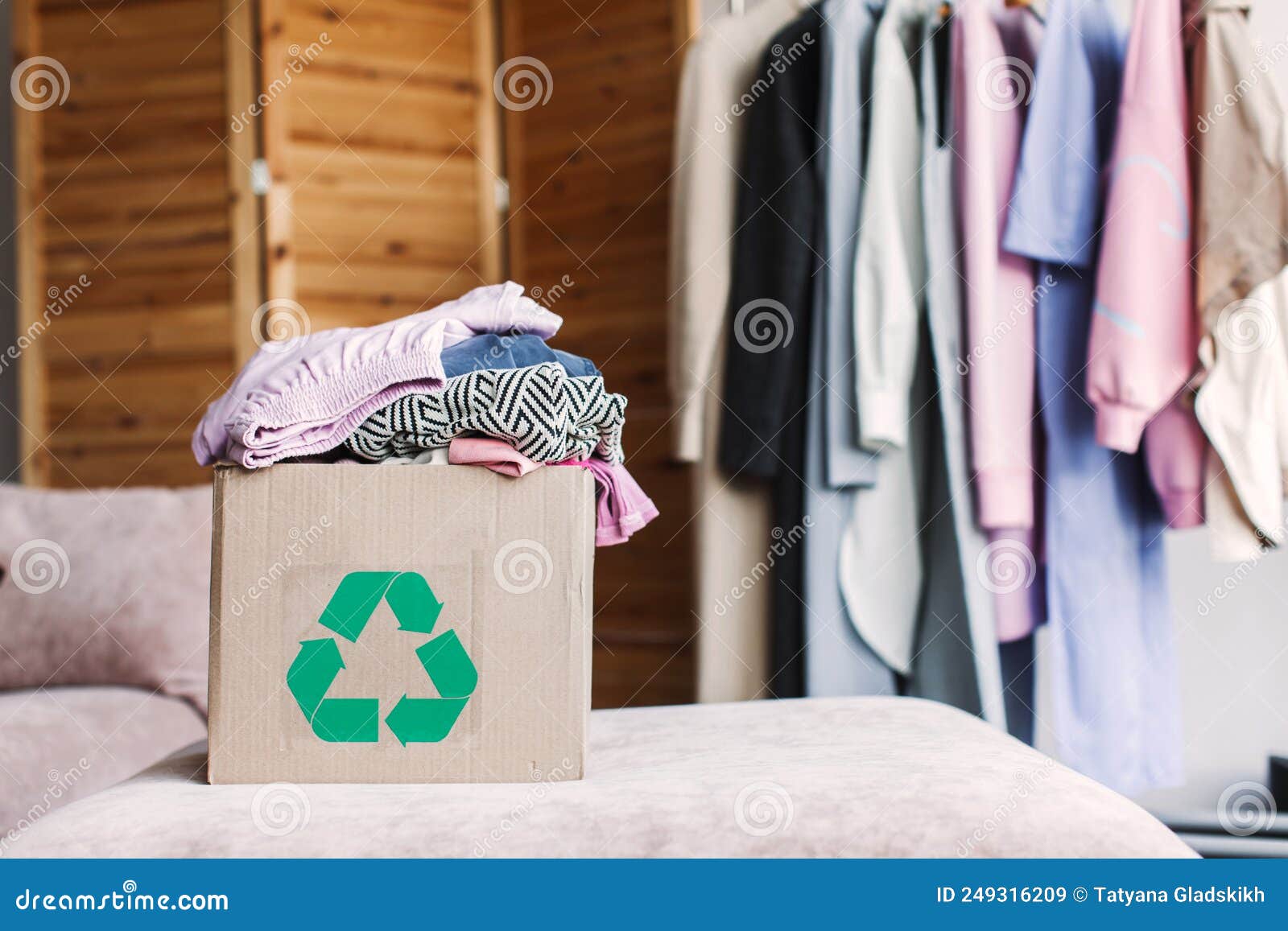 Cardboard Recycling Box with Clothes Stock Image Image of cardboard