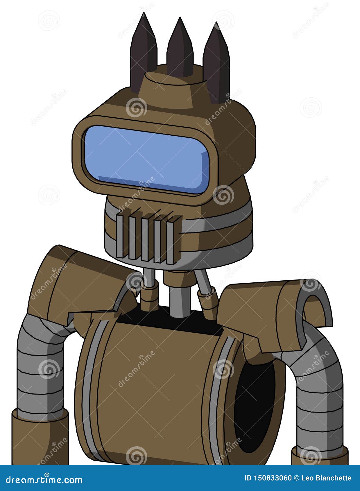 Cardboard Robot with Cone Head and Vent Mouth and Large Blue Visor Eye and  Three Dark Spikes Stock Illustration - Illustration of three, blue:  150833060