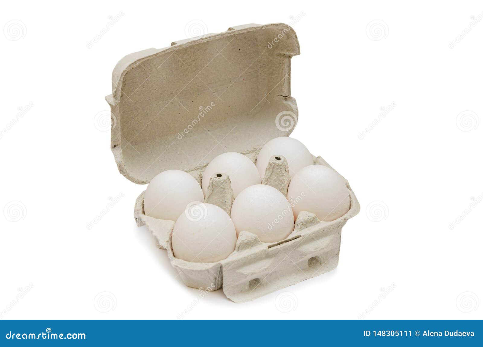 Cardboard Tray for Six 6 Eggs Isolated on a White Background. Safe
