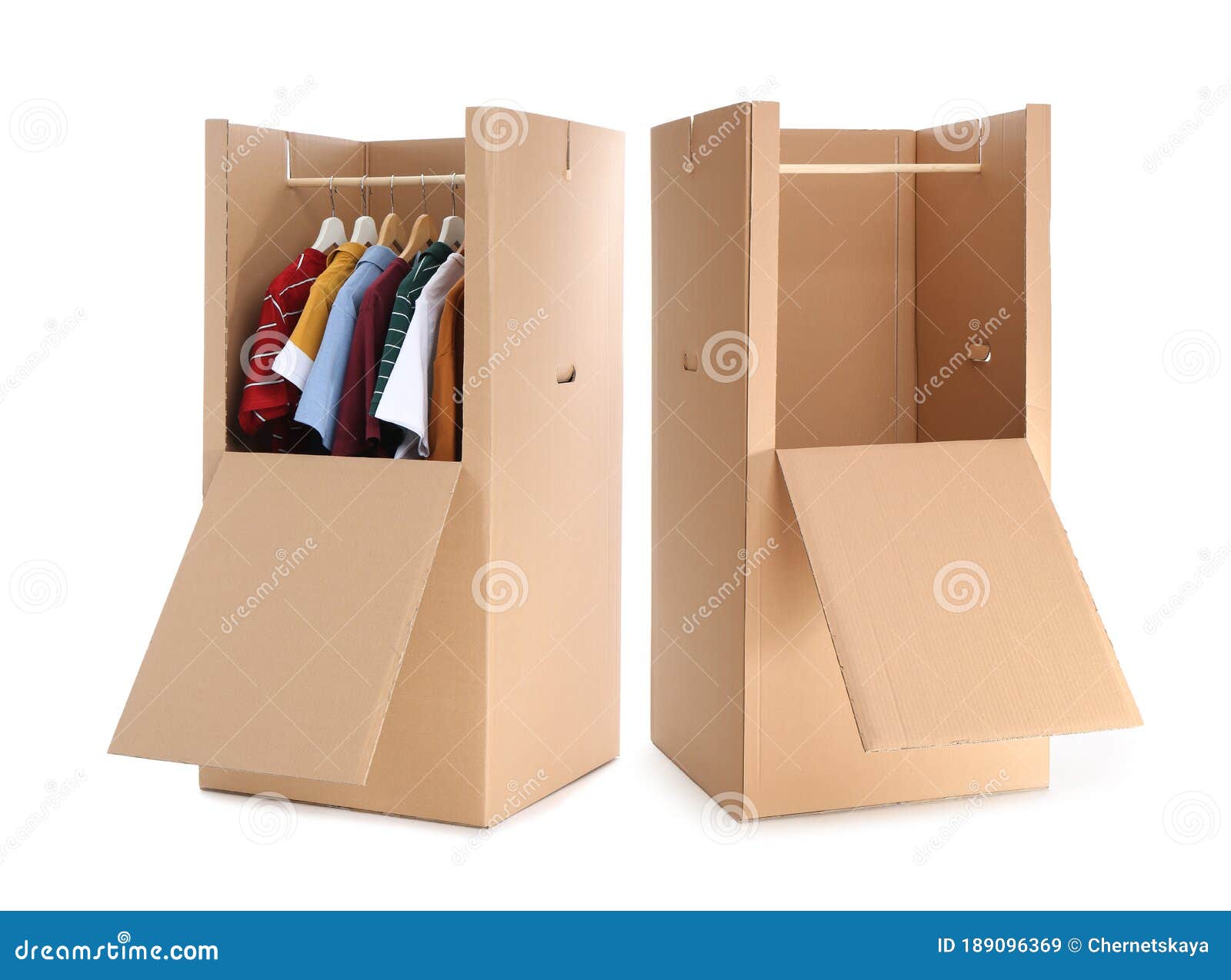 Cardboard Wardrobe Boxes With Clothes On Background Stock Image Image