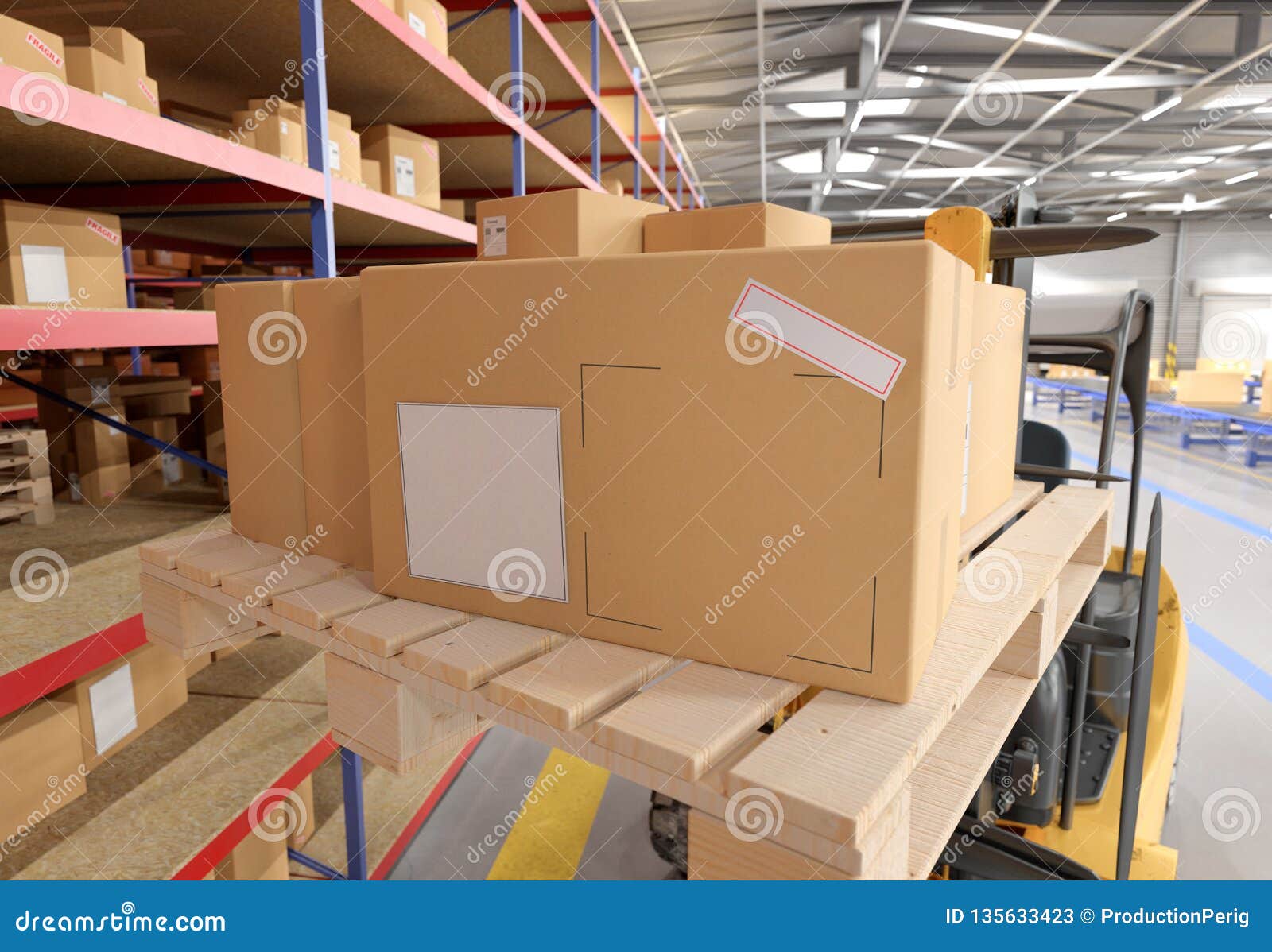 Download Cardbox Mock Up In A Warehouse - 3d Rendering Stock ...