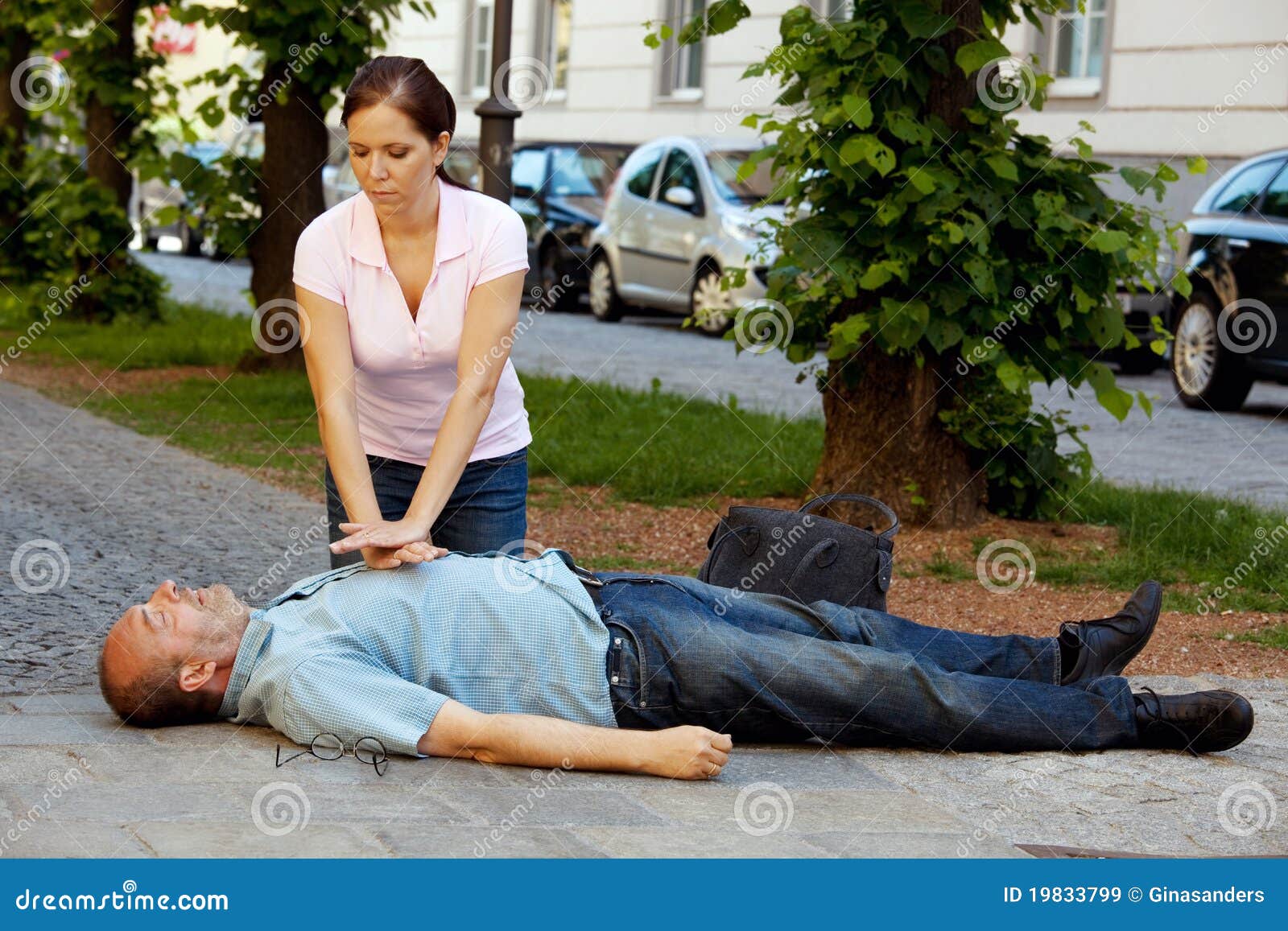 Cardiac Massage. First Aid For Heart Attack Royalty Free Stock Images