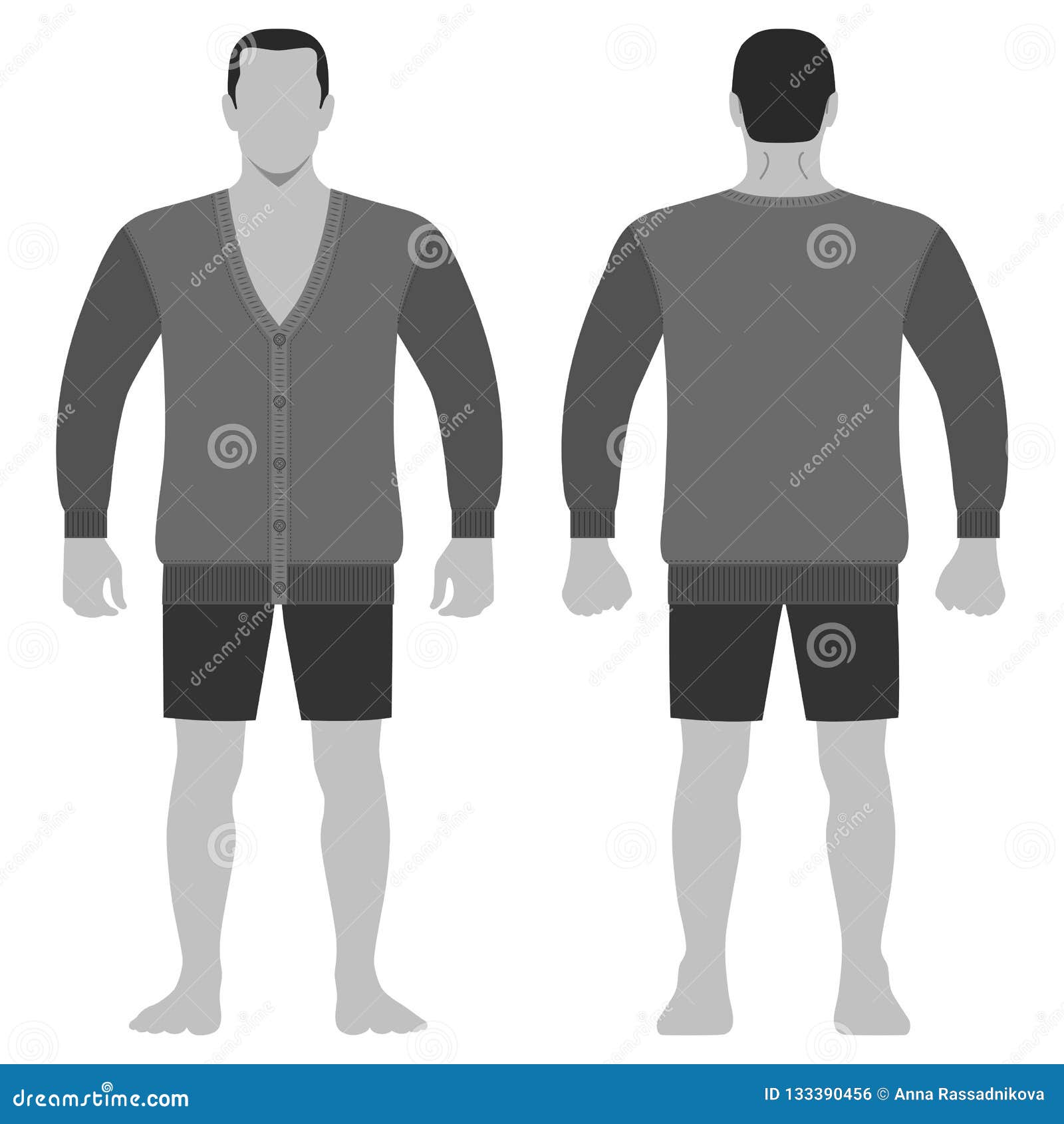 Download Cardigan Man Template Front, Back Views Stock Vector ...