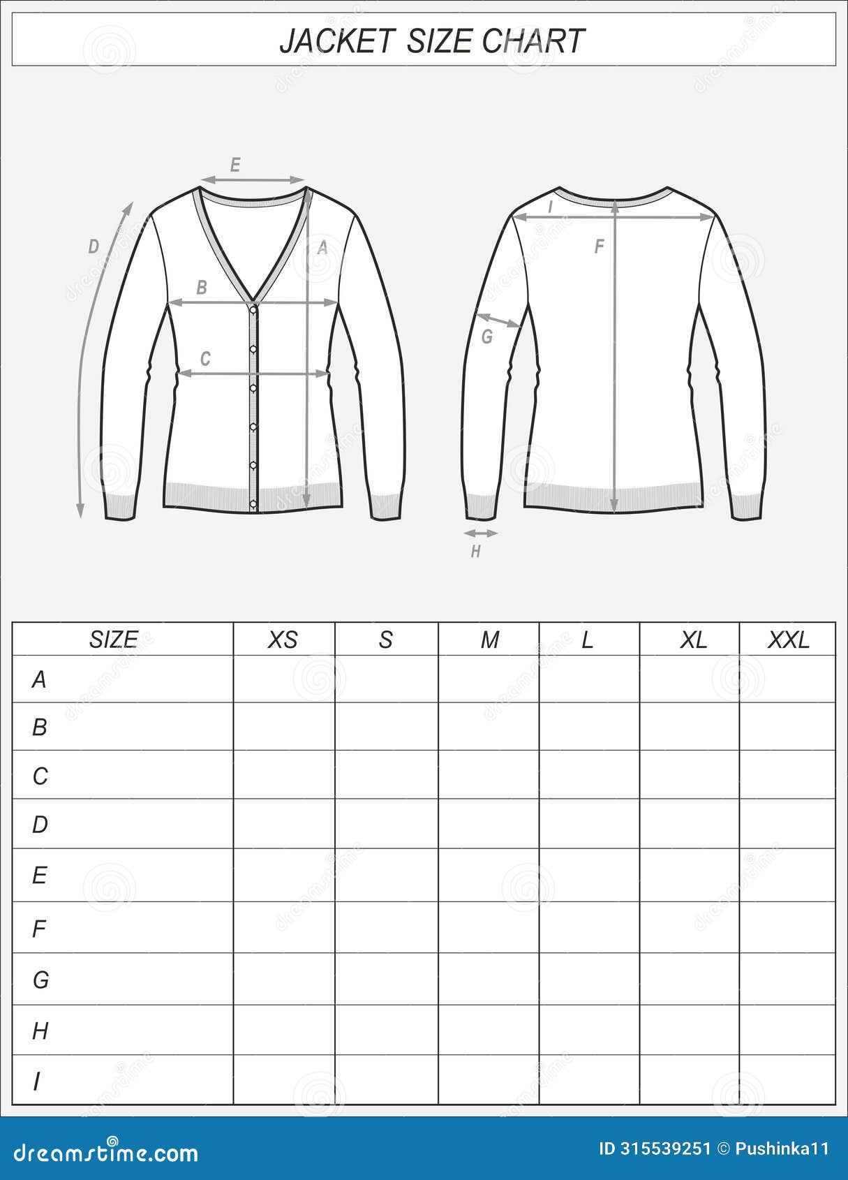 cardigan size chart. knitted jacket