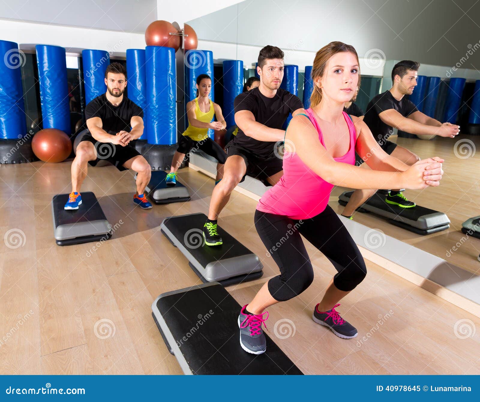 Cardio Step Dance Squat Group At Fitness Gym Stock Image  Image of beauty, lifestyle: 40978645