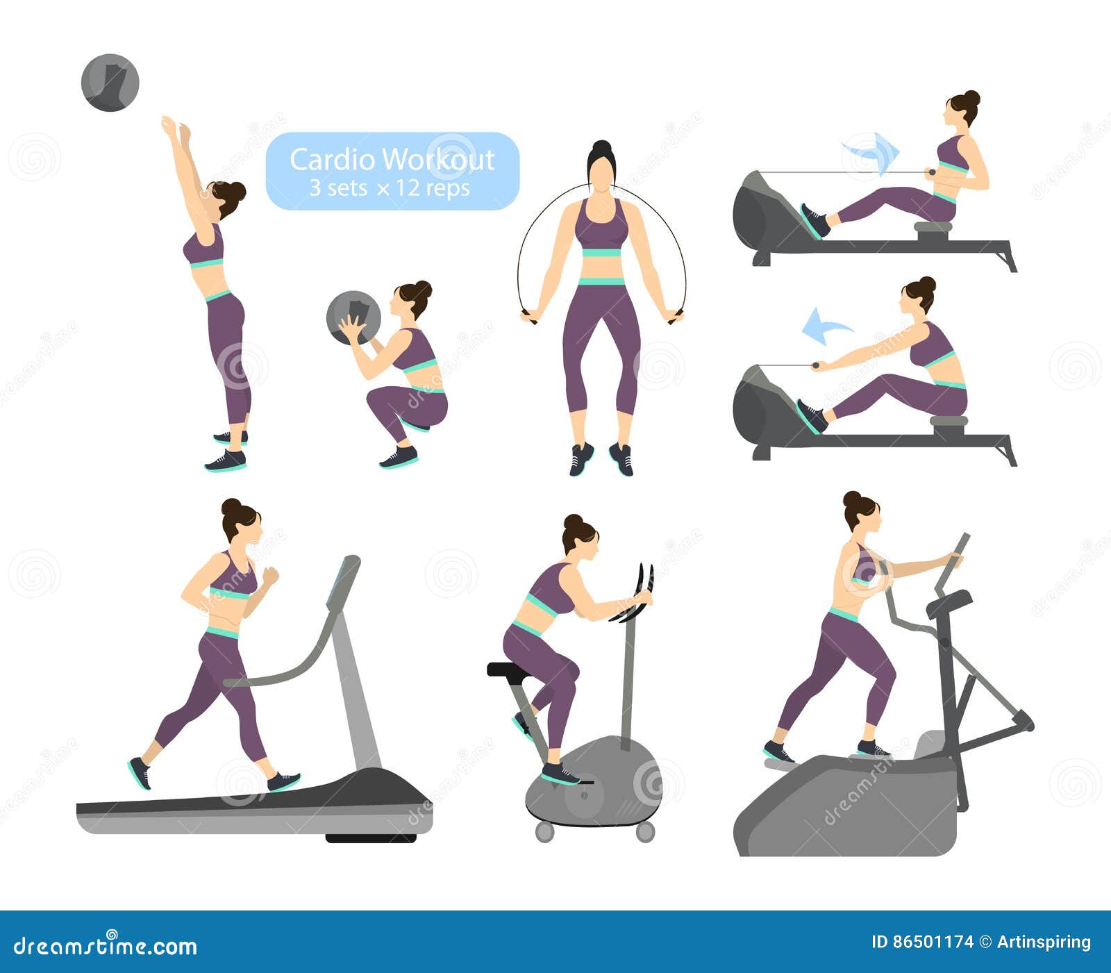 Cardio Workout Exercises. Stock Vector. Illustration Of Cardio - 86501174