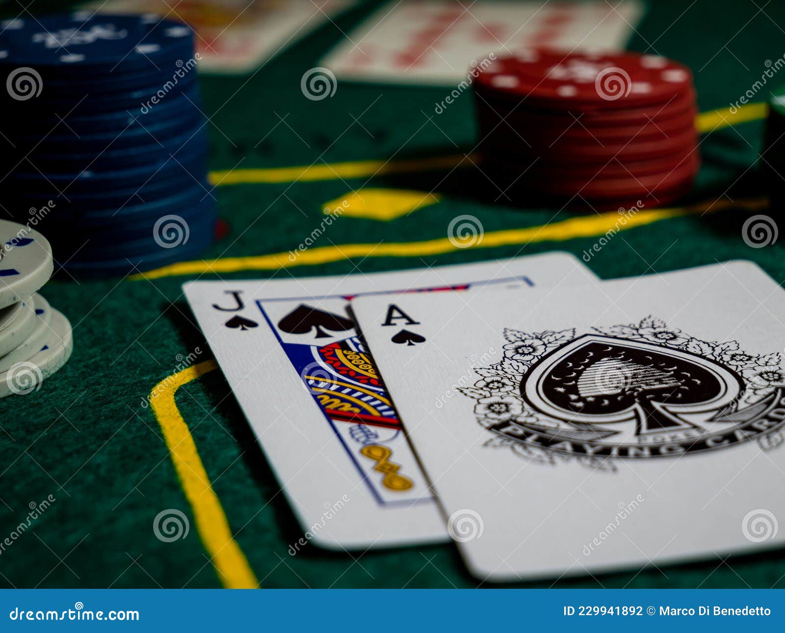 Cards with Ace and Jack of Spades, Scoring with Black Jack Stock Photo