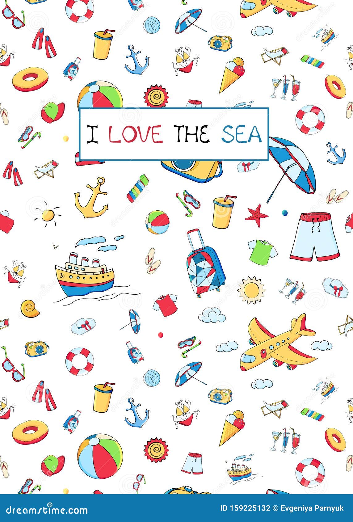 Cards or Banners with Colorful Funny Doodle Summer Symbols for a Beach ...