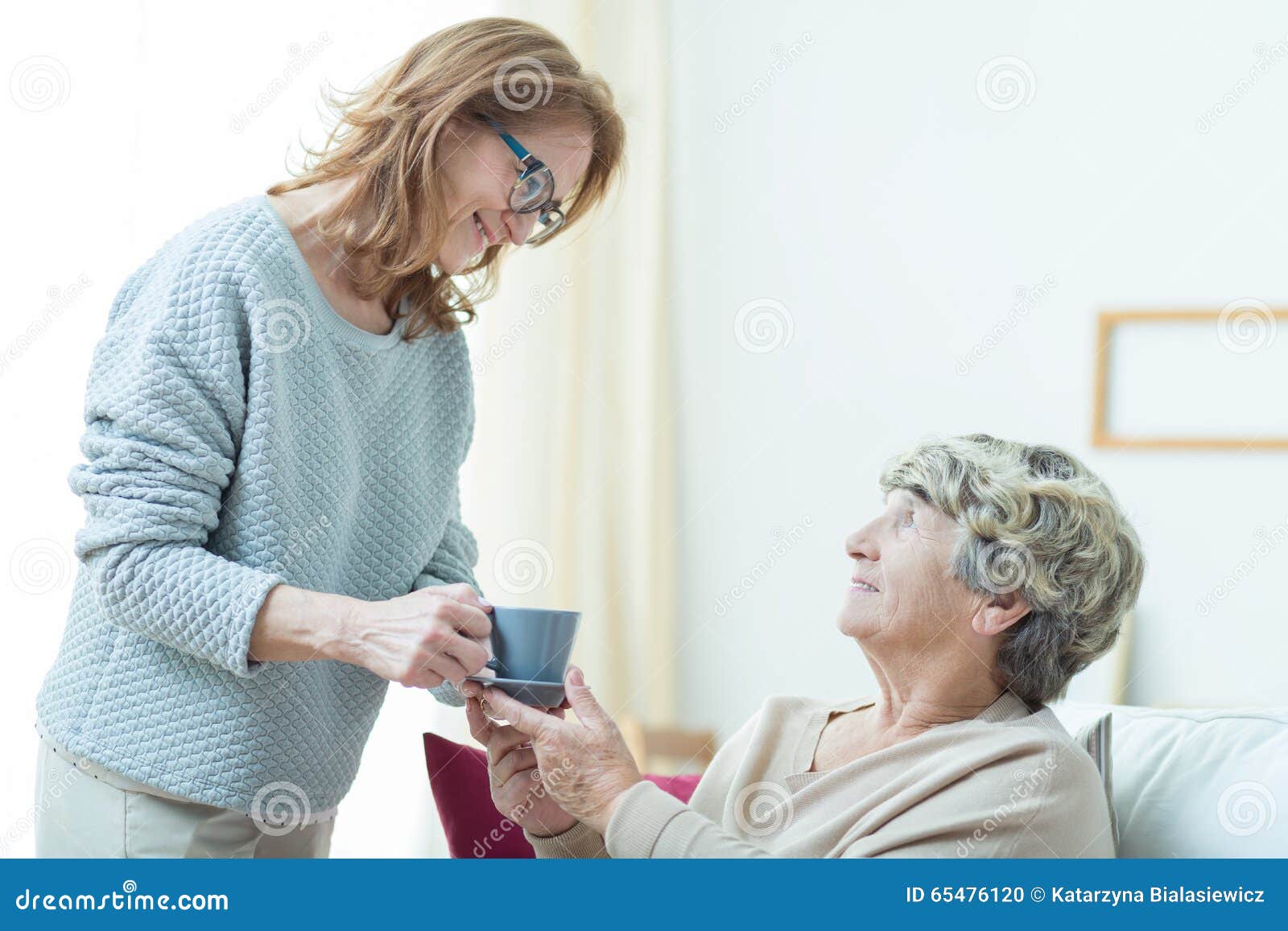 care assistant helping elderly lady