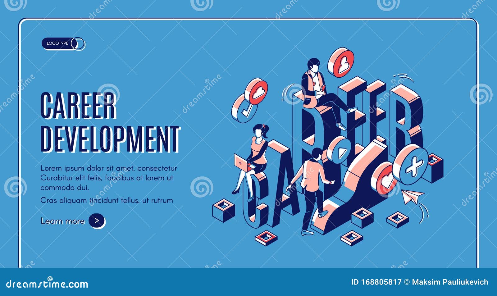 career development isometric landing page, banner