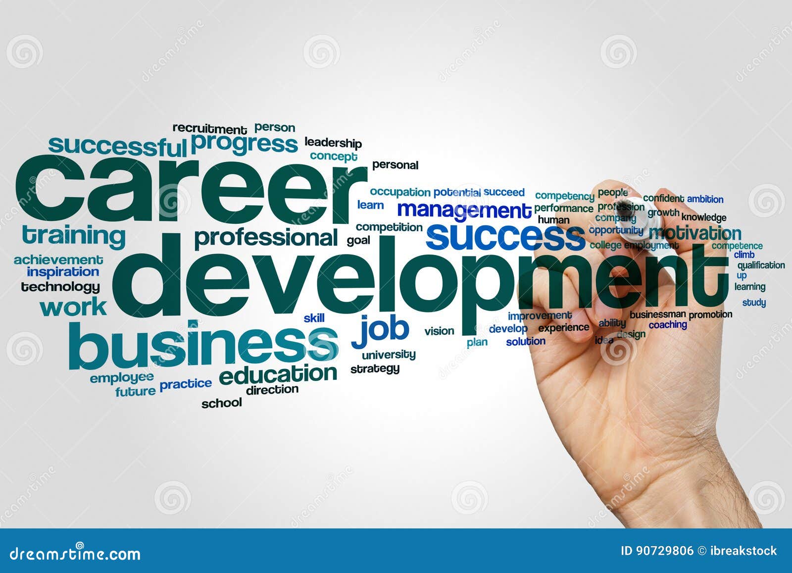Career Development Word Cloud Concept on Grey Background Stock Photo