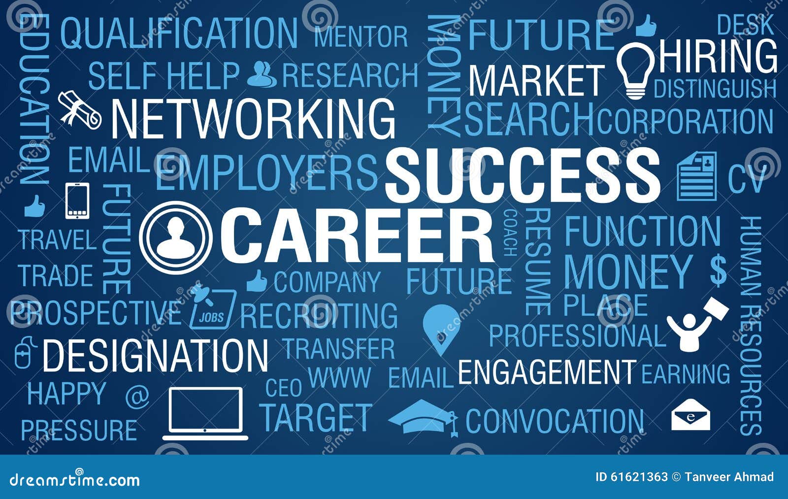 Career Job Success Concept On Blue Background Stock Illustration