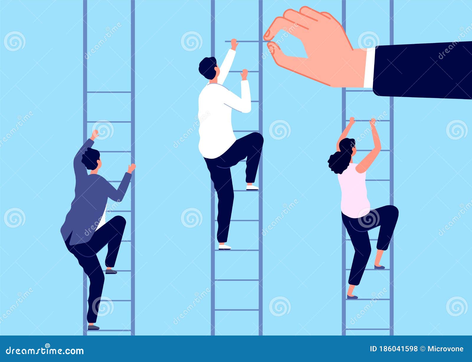 Career Ladder. Help Business Man, Corporate Challenge. Unequal Job