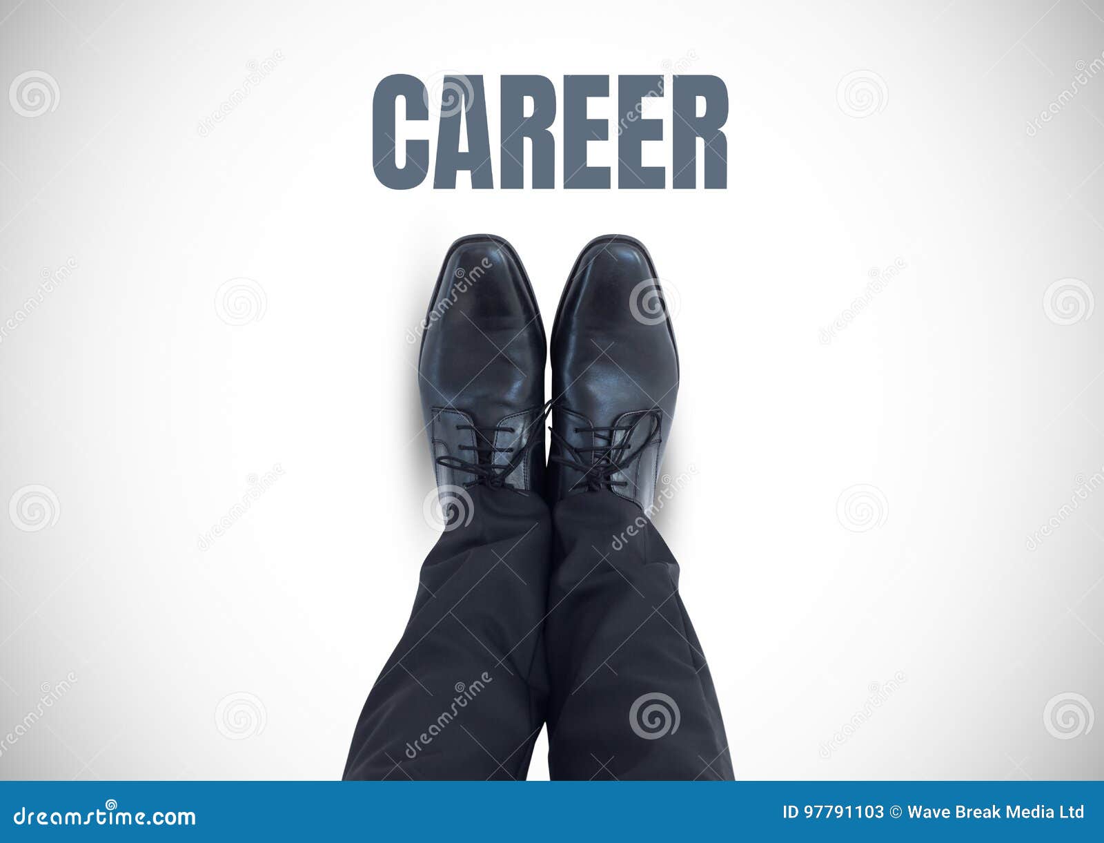 Career Text and Black Shoes on Feet with White Background Stock Image