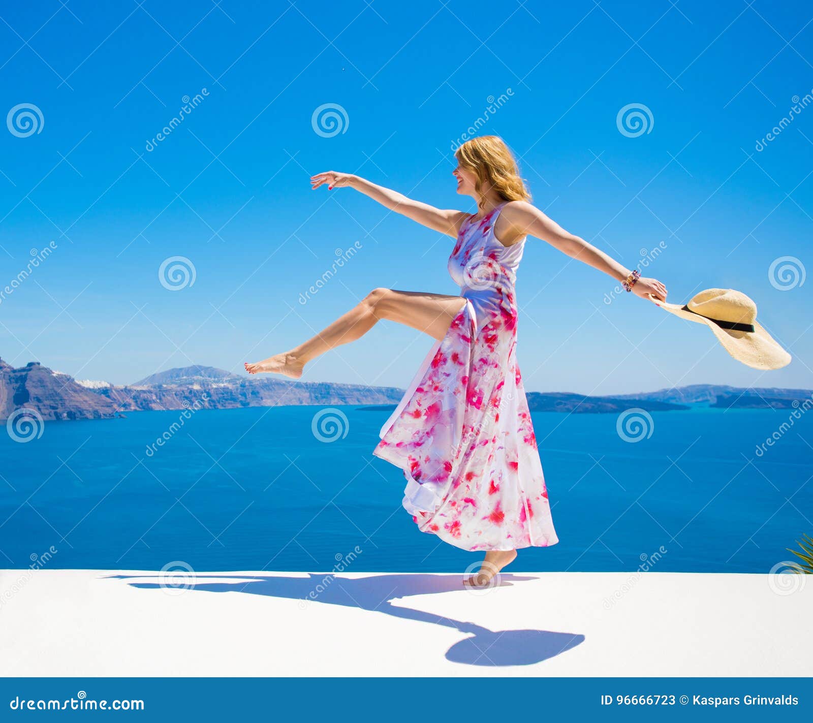 carefree happy woman enjoying life in summer.