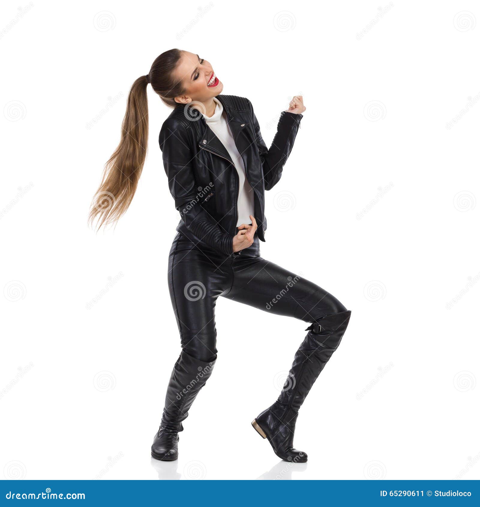 Carefree Rock Girl Dancing stock image. Image of jacket - 65290611