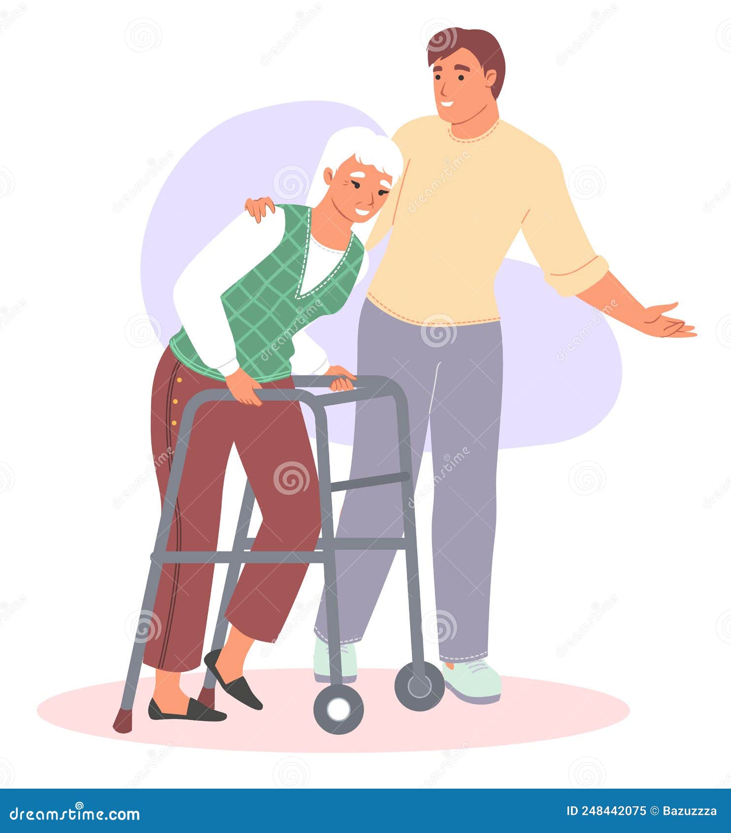 Caregiver Assist Old Woman Patient Flat Vector Royalty-Free Cartoon ...