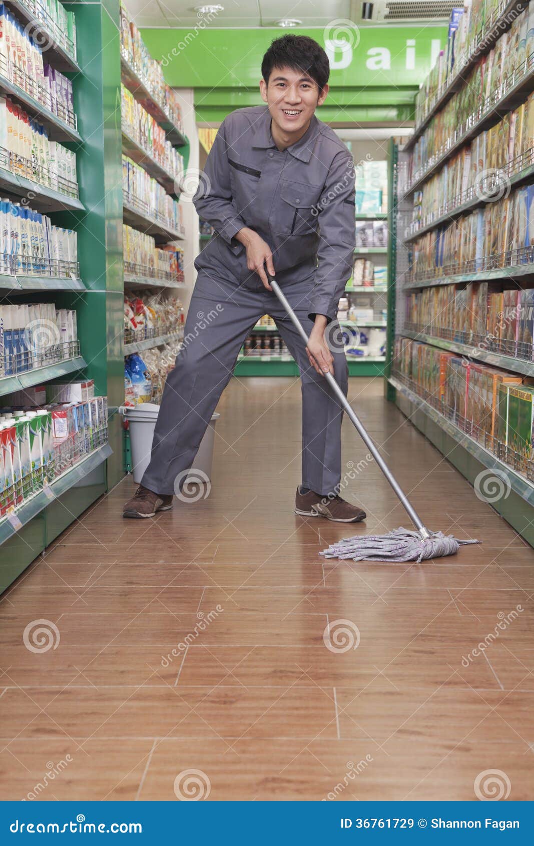 Caretaker Cleaning Floor in Supermarket Stock Image Image of place