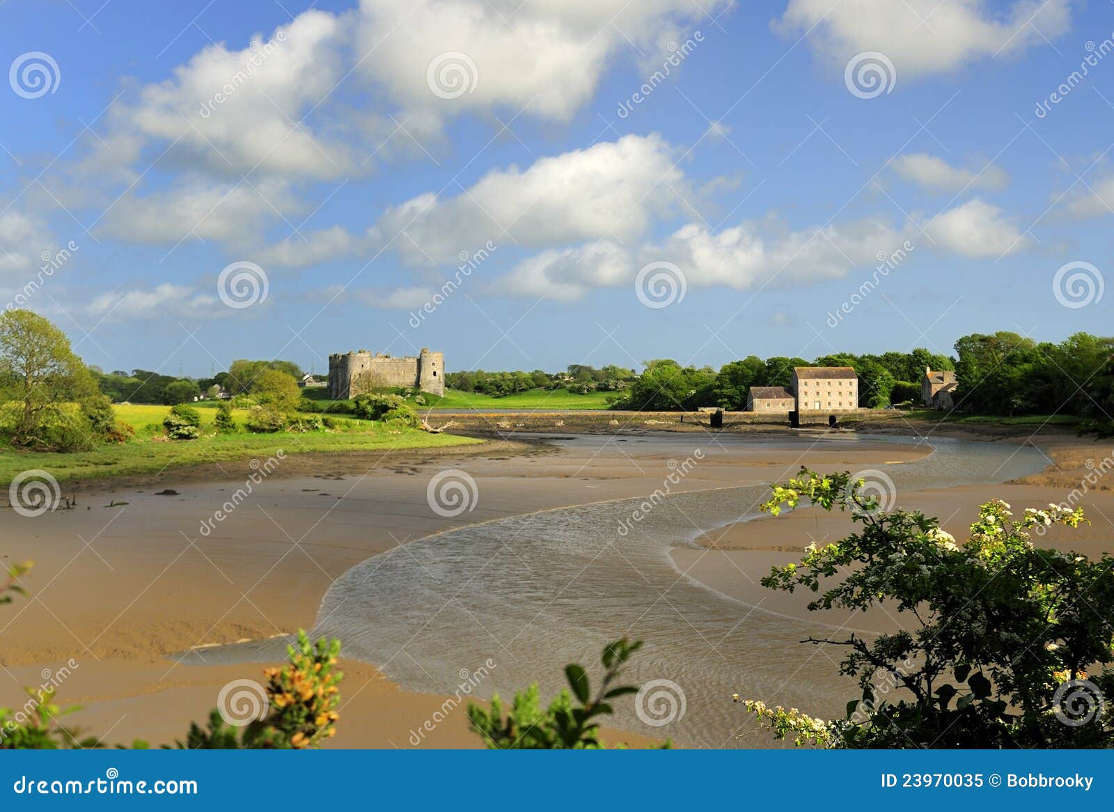 Carew Castle and Tidal Mill, Pembrokeshire, Wales Stock Image Image