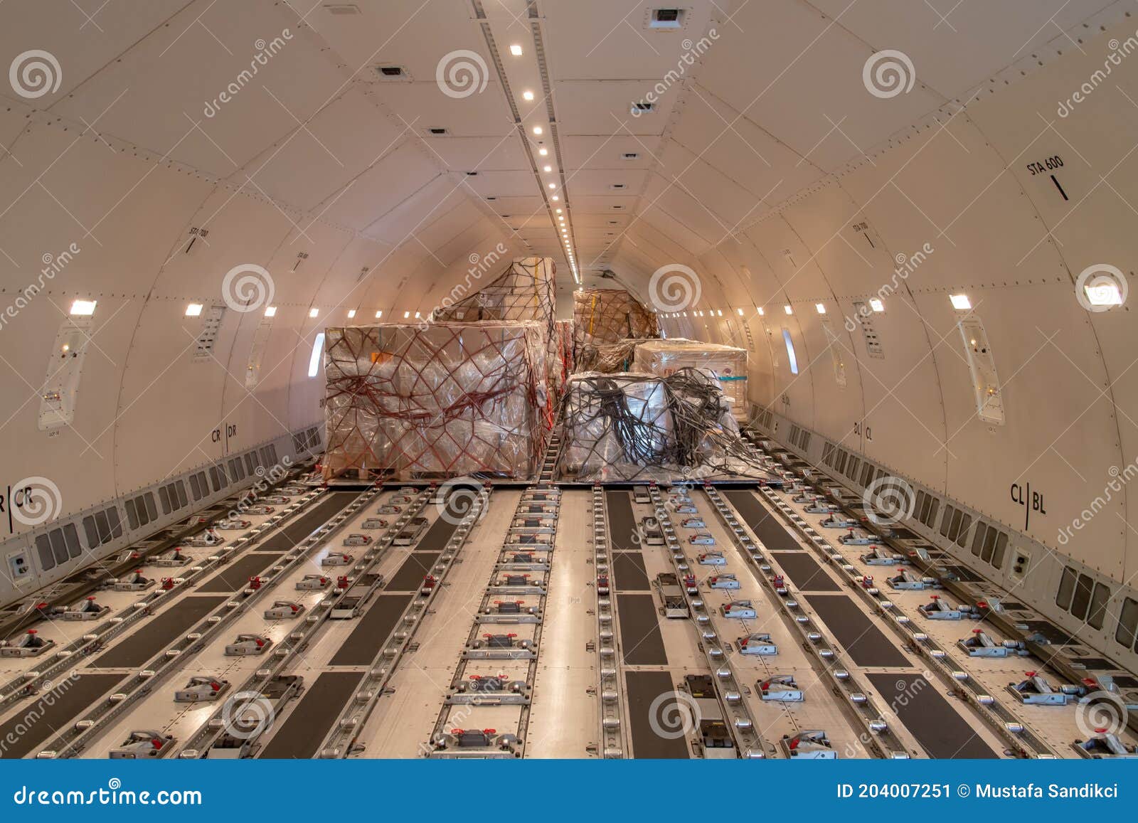 cargo aircraft interior with containers