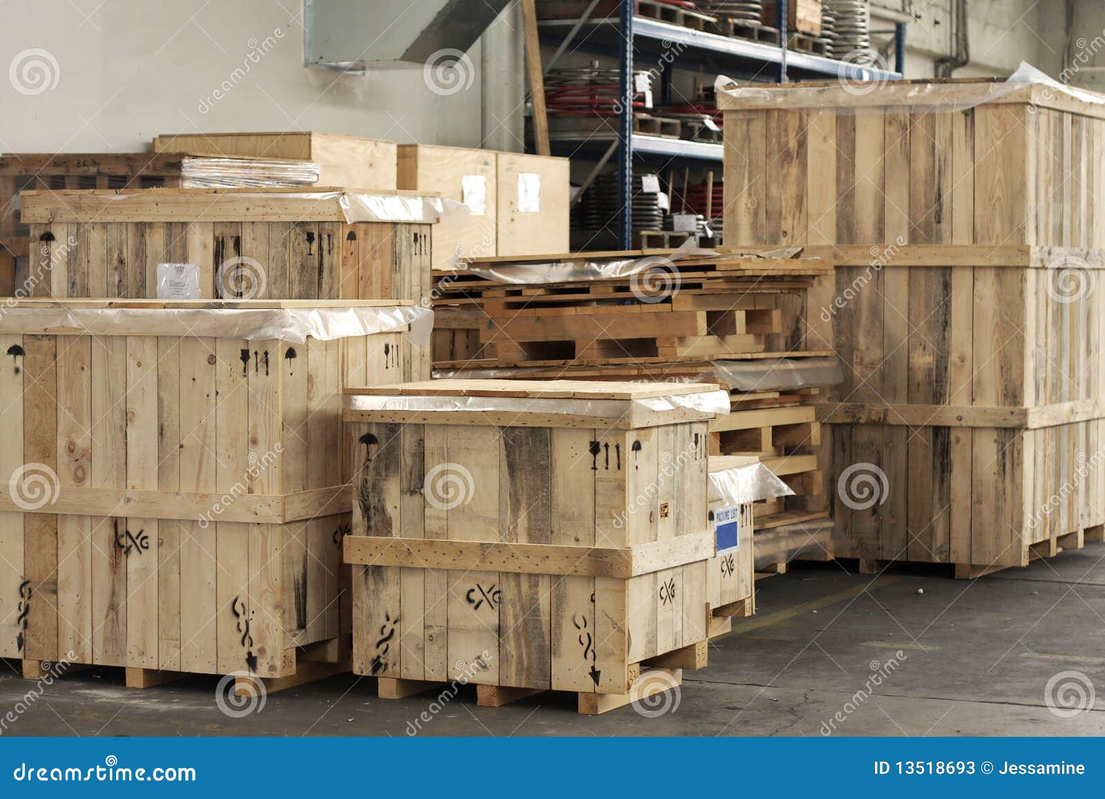 Cargo in big wooden boxes stock image. Image of storage 13518693