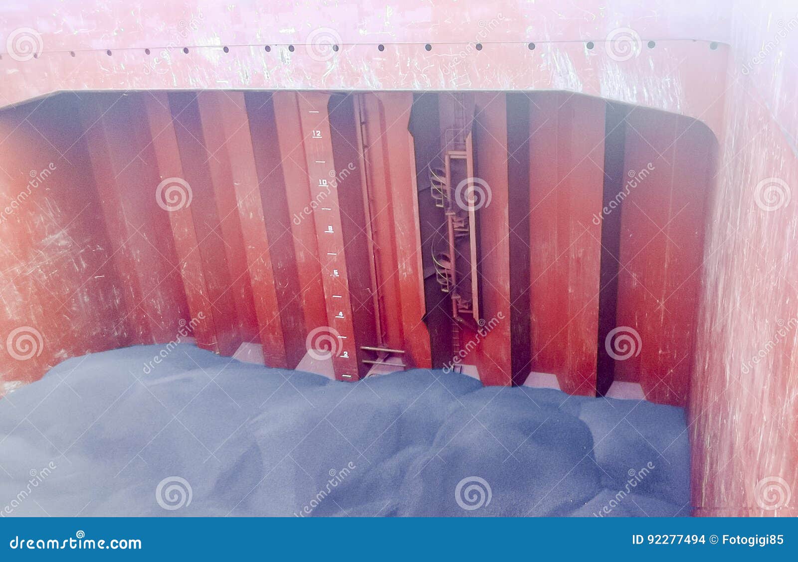 The Cargo Compartment of the Ship, Filled with Coal. Loading of Stock