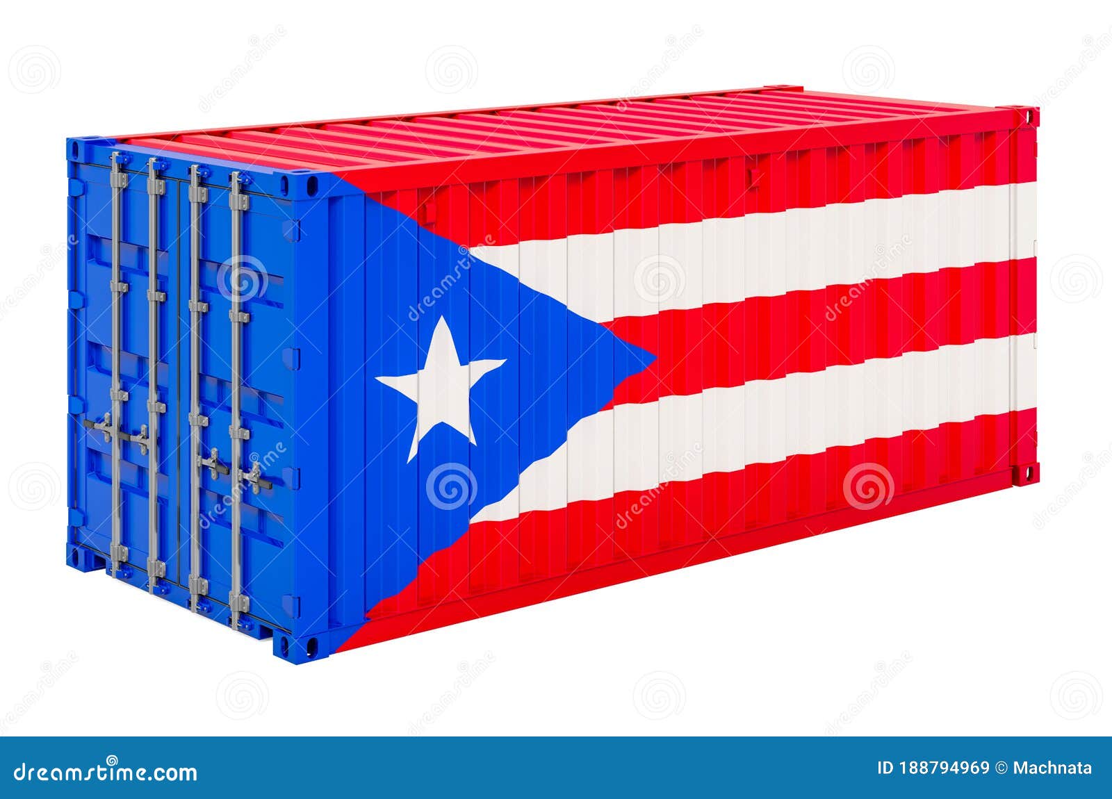 Cargo Container with Puerto Rican Flag, 3d Rendering Stock Illustration