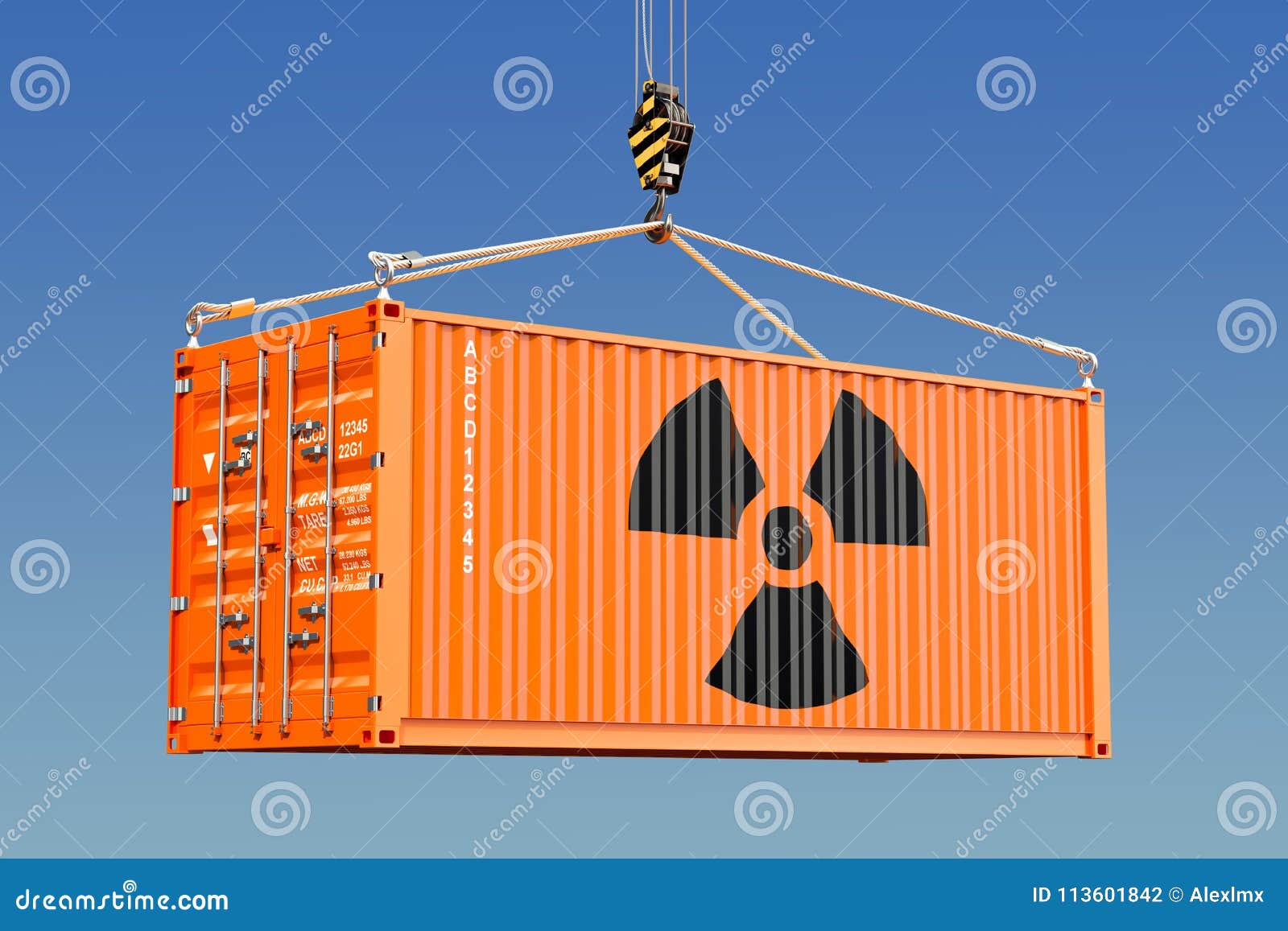 Cargo Container with Radioactive Waste Concept. 3D Rendering Stock Illustration Illustration