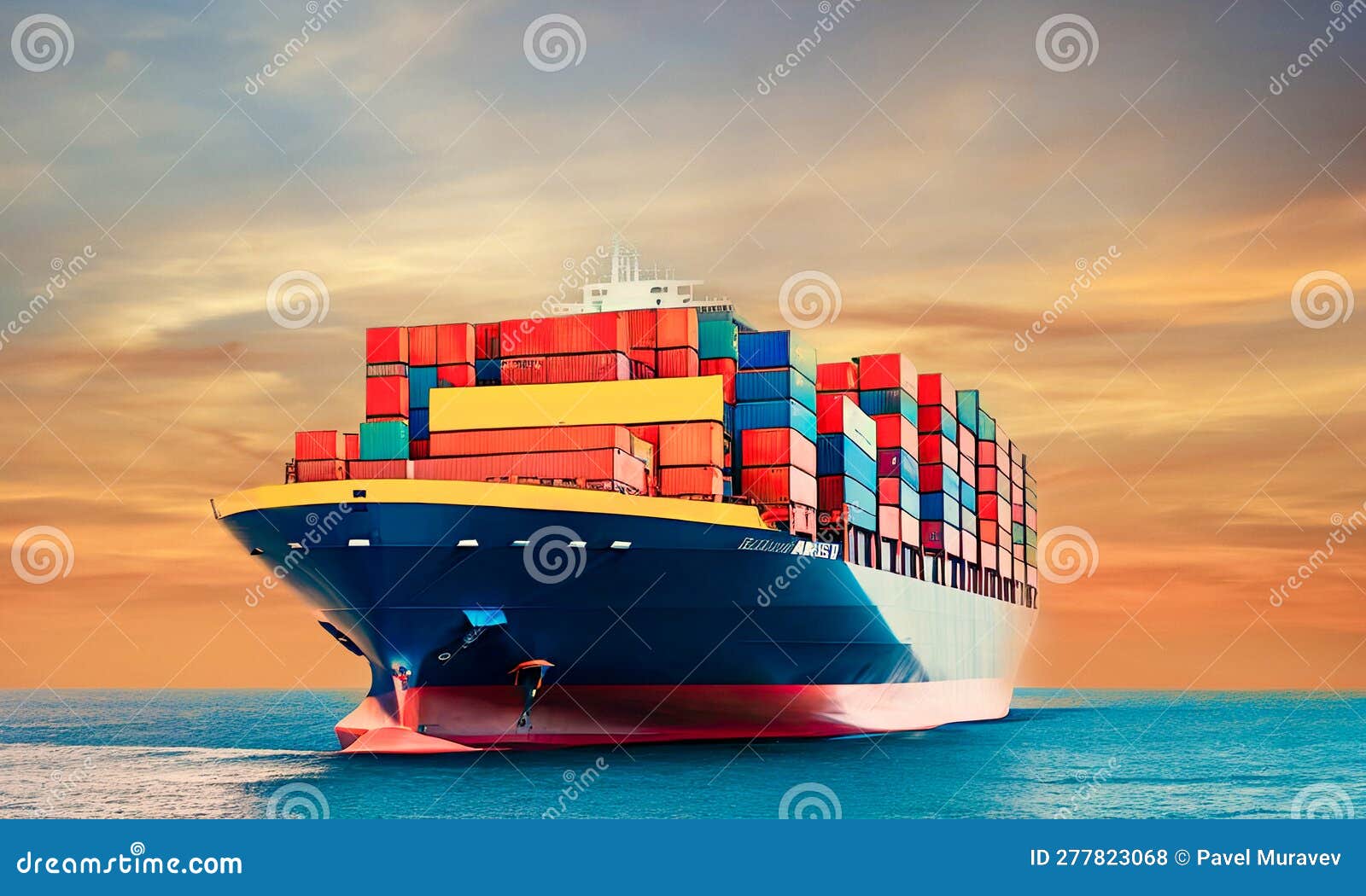 Cargo Container Ship. Business Logistics Concept, Map Global Partner ...