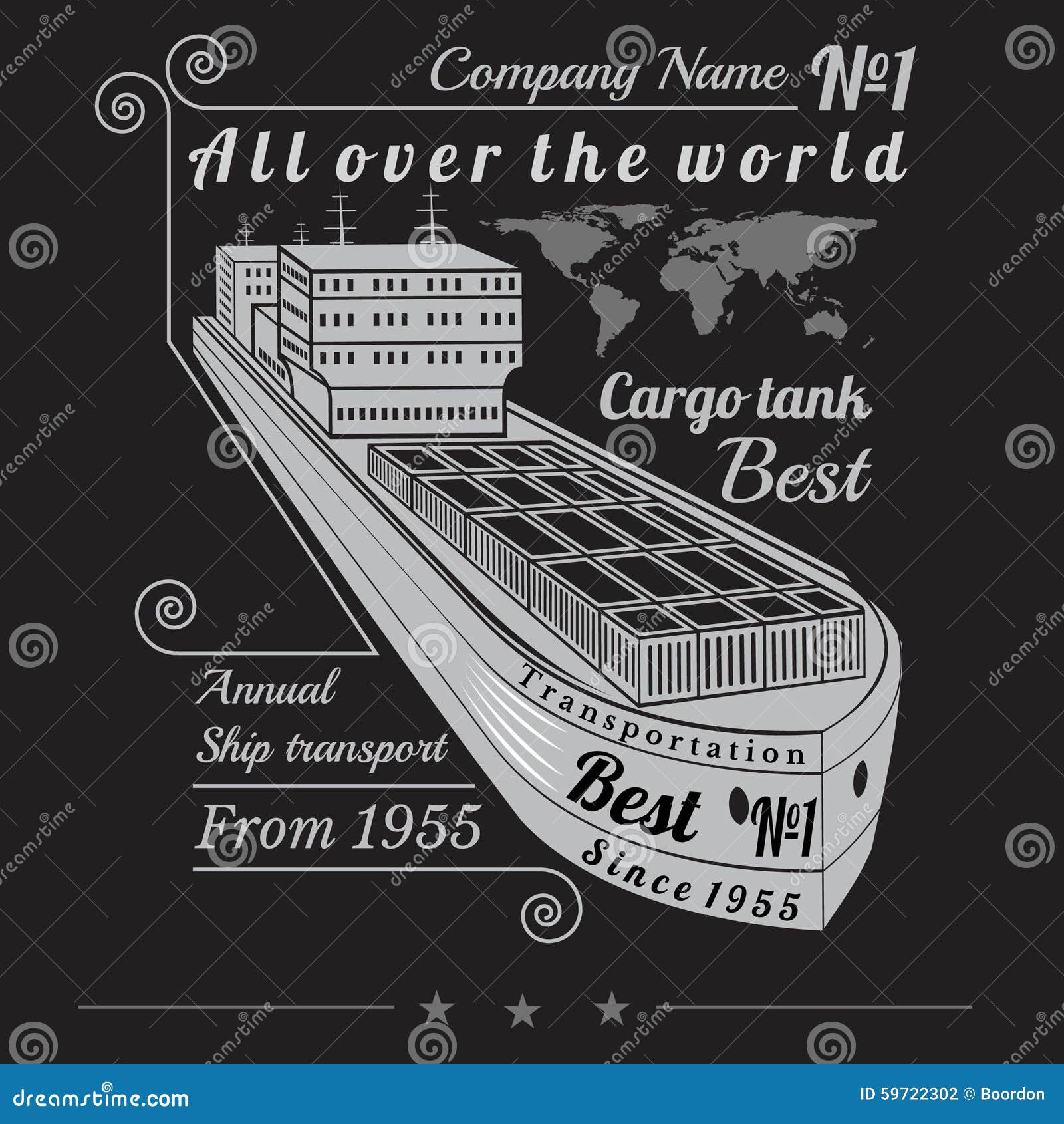 Cargo Container Ship Sailing with Lettering Stock Vector Illustration