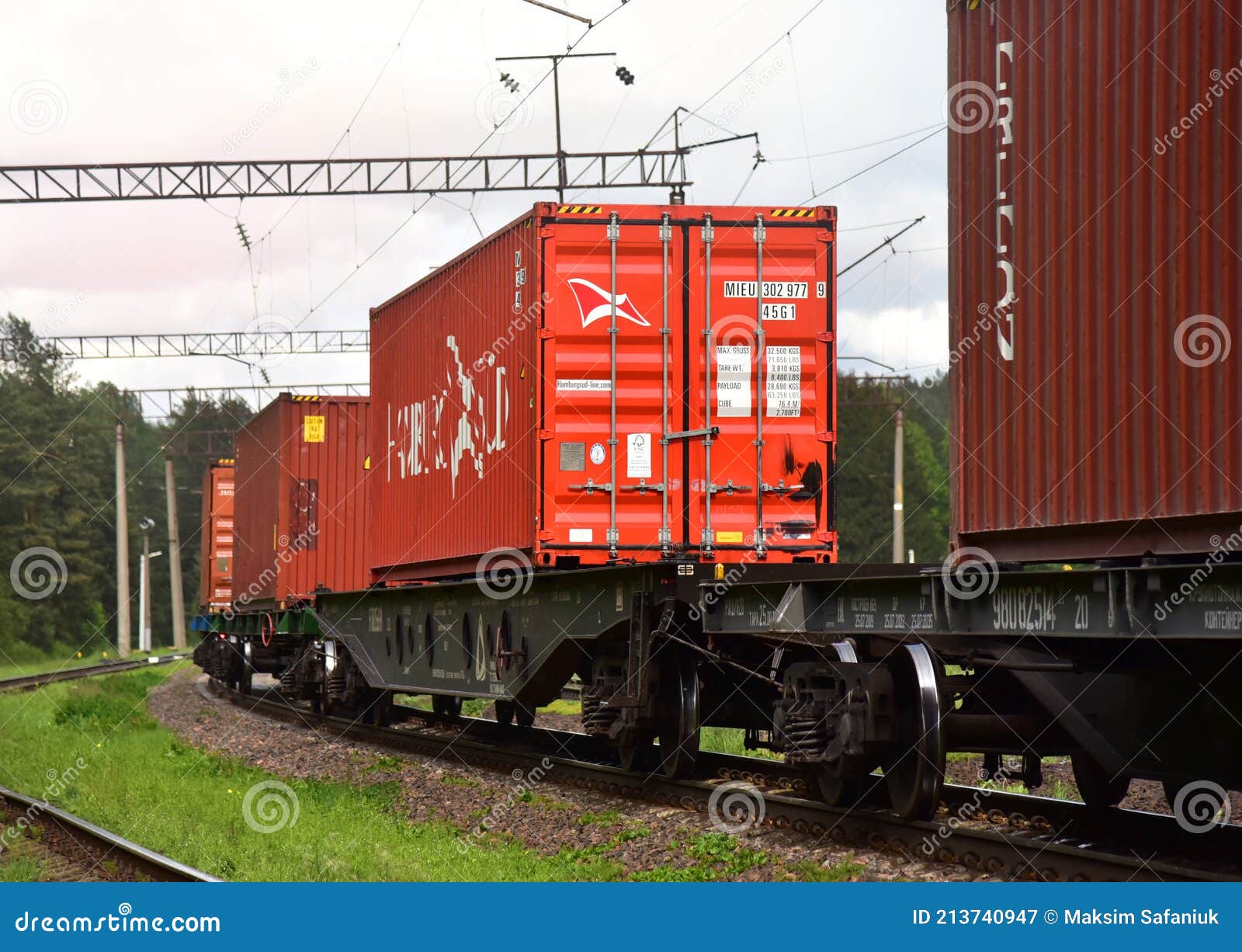 Cargo Containers HAMBUR SUD Transportation on Freight Train by Railway