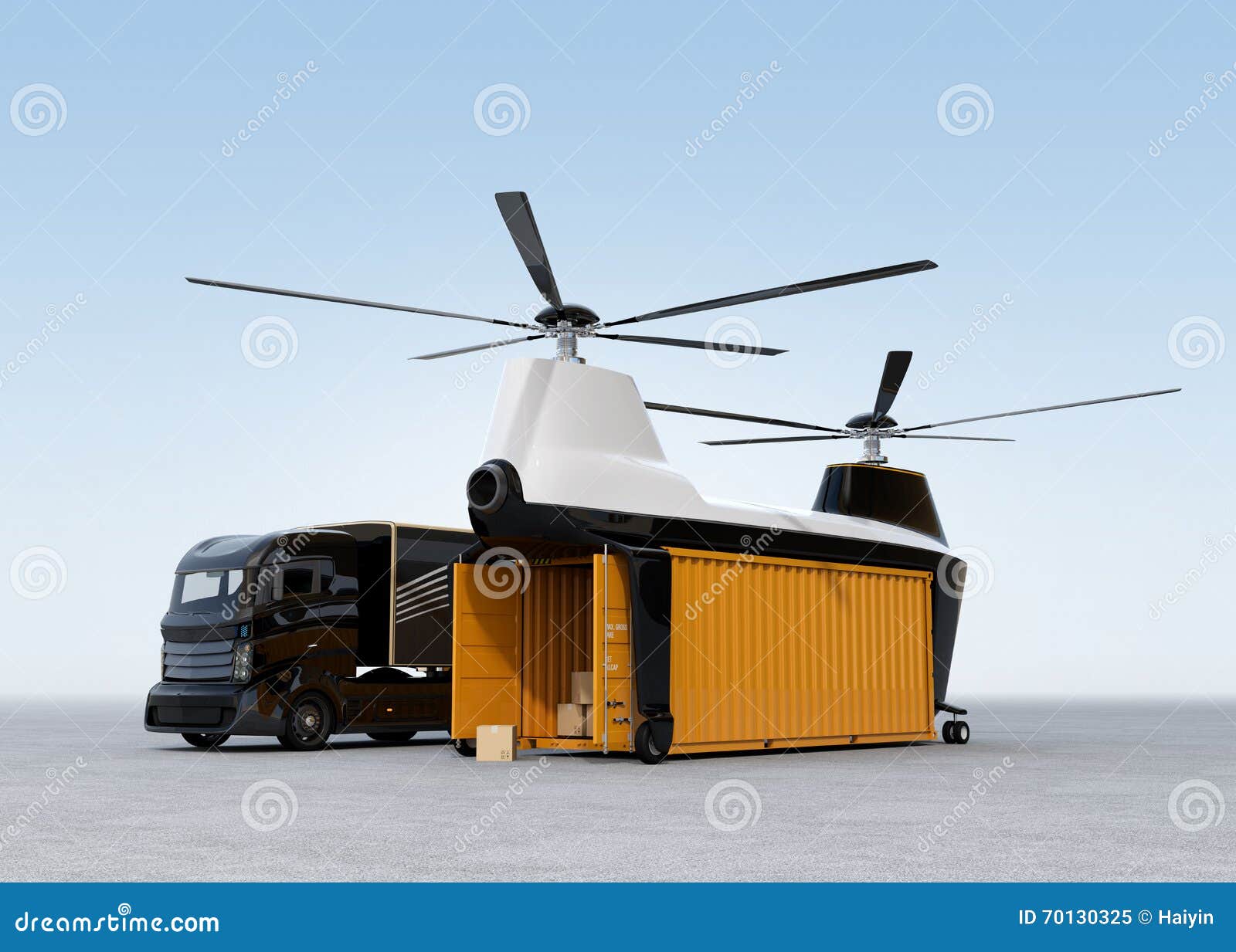 Cargo Drone and Hybrid Truck on the Ground Stock Illustration
