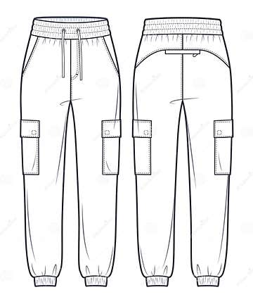 Cargo Joggers Pants Fashion Flat Technical Drawing Template. Stock ...
