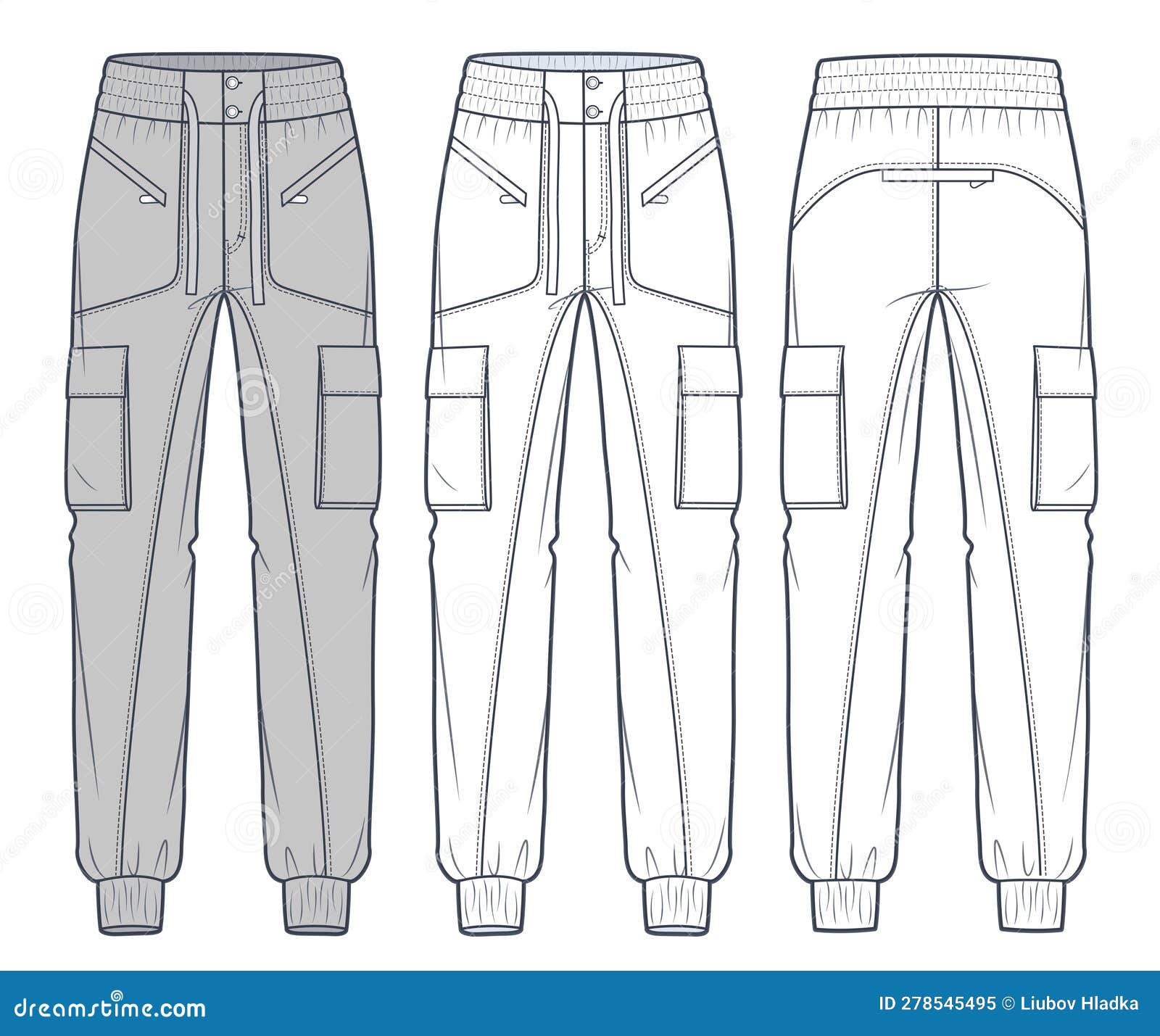 Cargo Pants Fashion Flat Technical Drawing Template. Jogger Pants ...