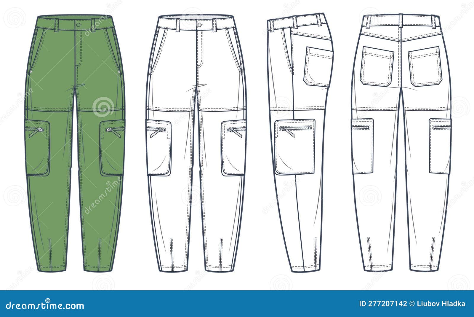 Cargo Pants Technical Fashion Illustration, Green Design. Jeans Pants ...