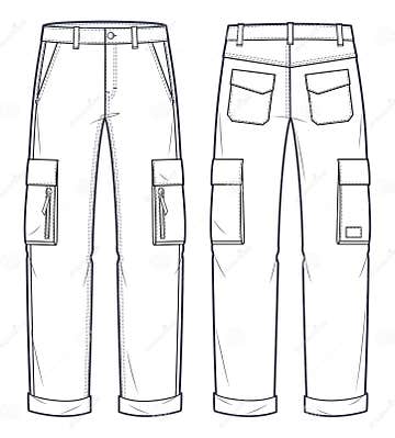 Cargo Pants, Jeans Pants Technical Fashion Illustration. Stock Vector ...