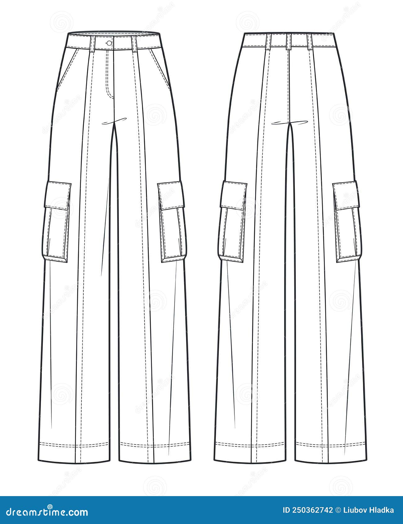 Cargo Pocket Trousers Fashion Flat Technical Drawing Template. Girl S ...