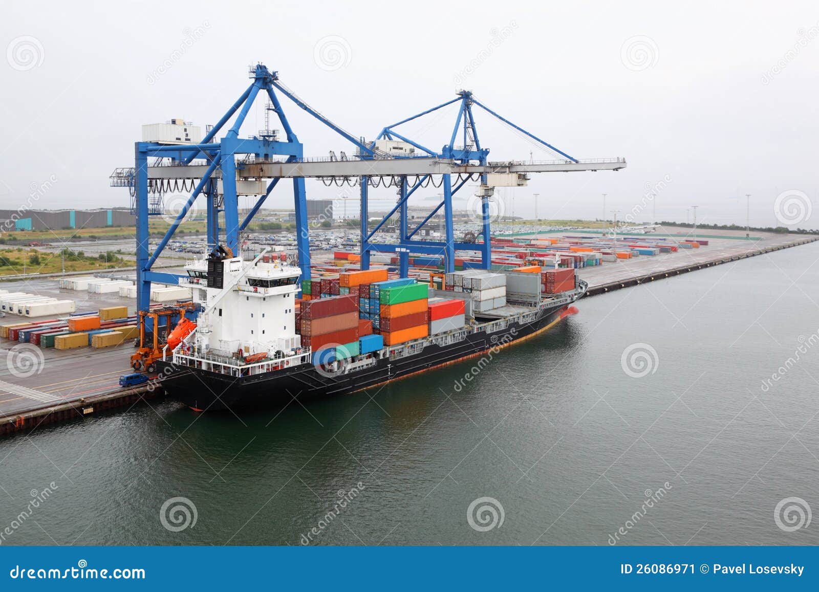 cargo ship with containers in copenhagen seaport