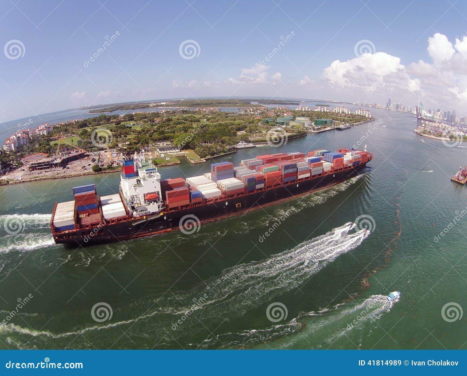 Cargo Ship Entering Port of Miami Stock Image Image of waterway