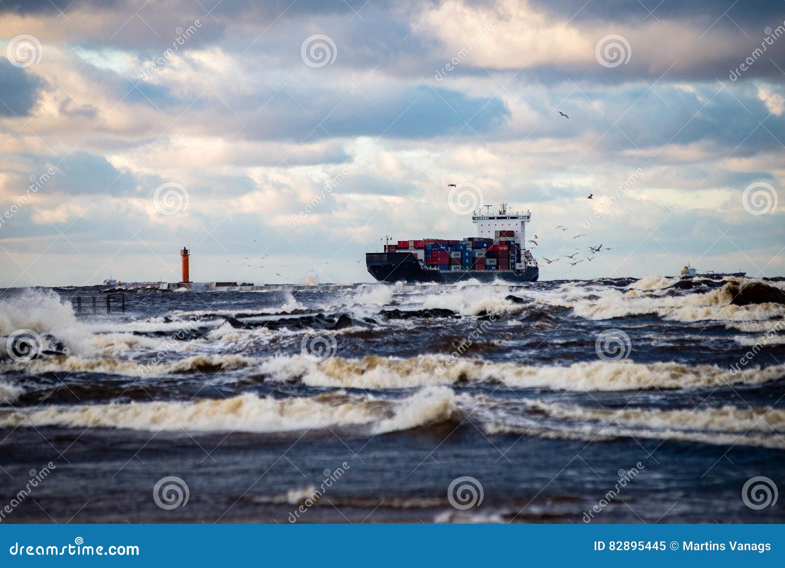 Cargo Ship is Leaving Port Sailing Away Editorial Image Image of