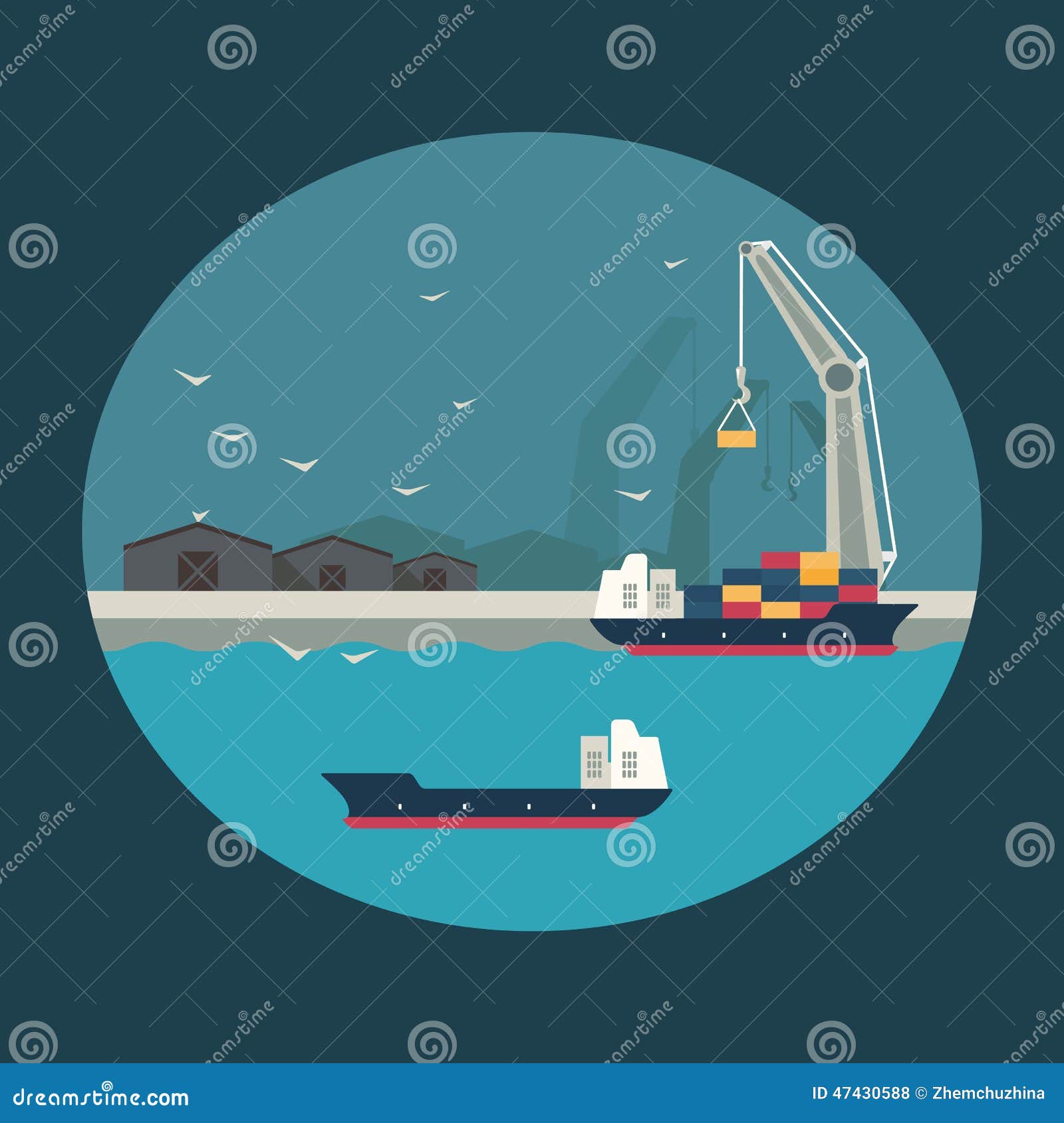 abdomen promesa Ocurrencia Cargo Ship Loading Containers on Board. Infographic Illustration Stock  Vector - Illustration of cargo, long: 47430588