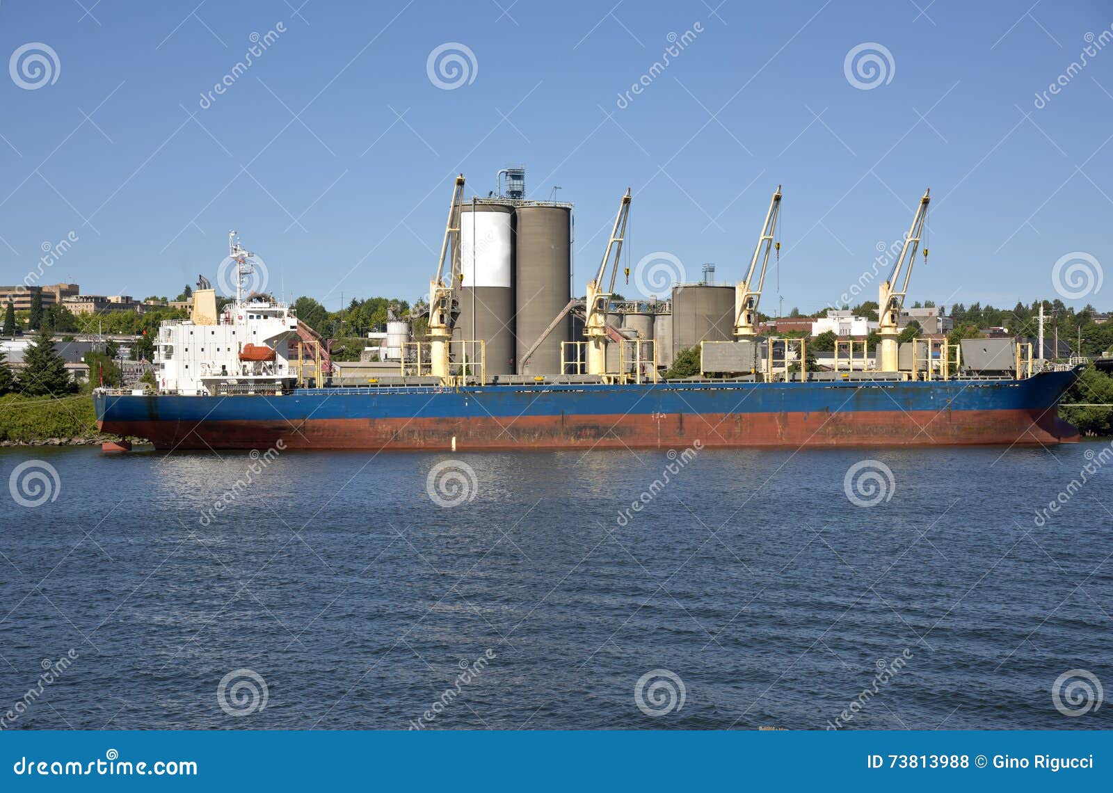 A Cargo Ship on the Willamette River Portland Oregon. Stock Photo
