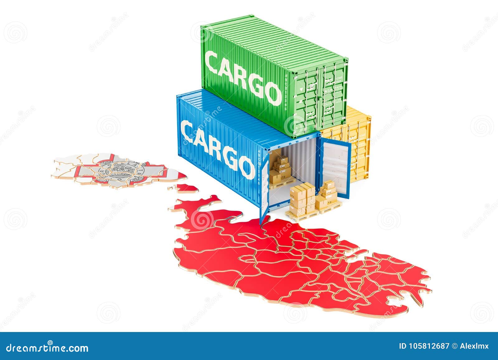 Cargo Shipping and Delivery from Malta Concept, 3D Rendering Stock
