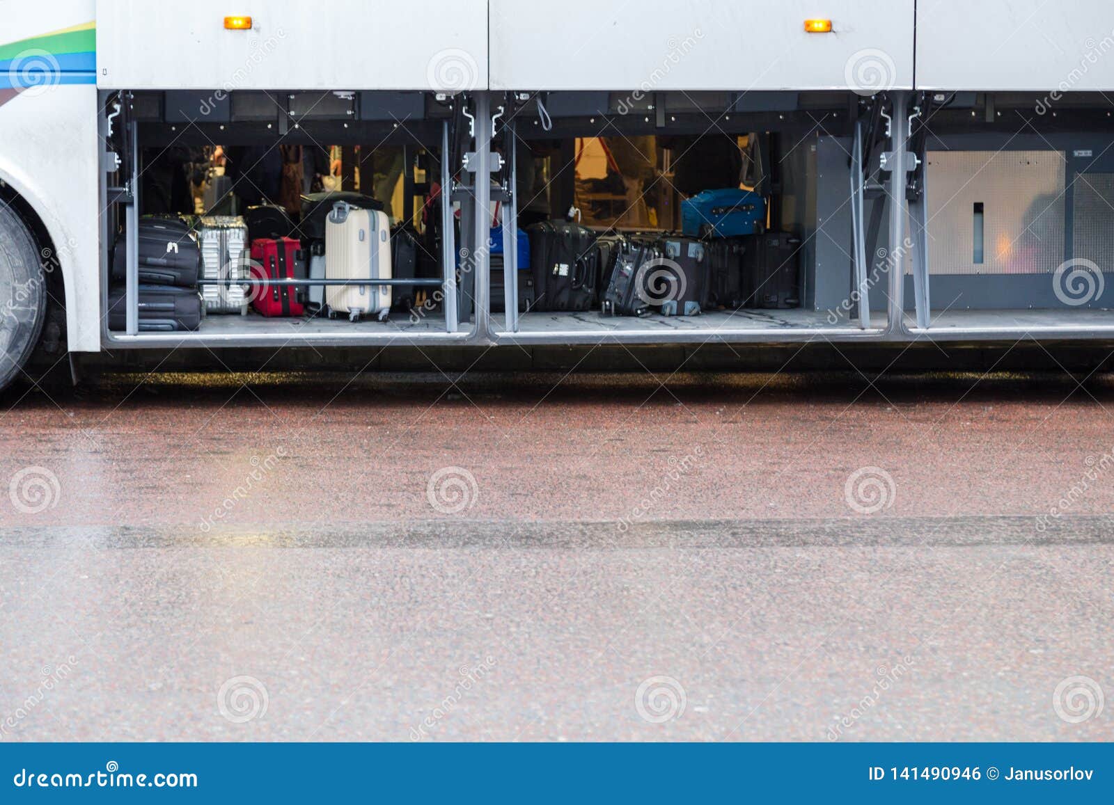 Cargo Space of a Bus with Passengers Luggage and Bags Stock Photo