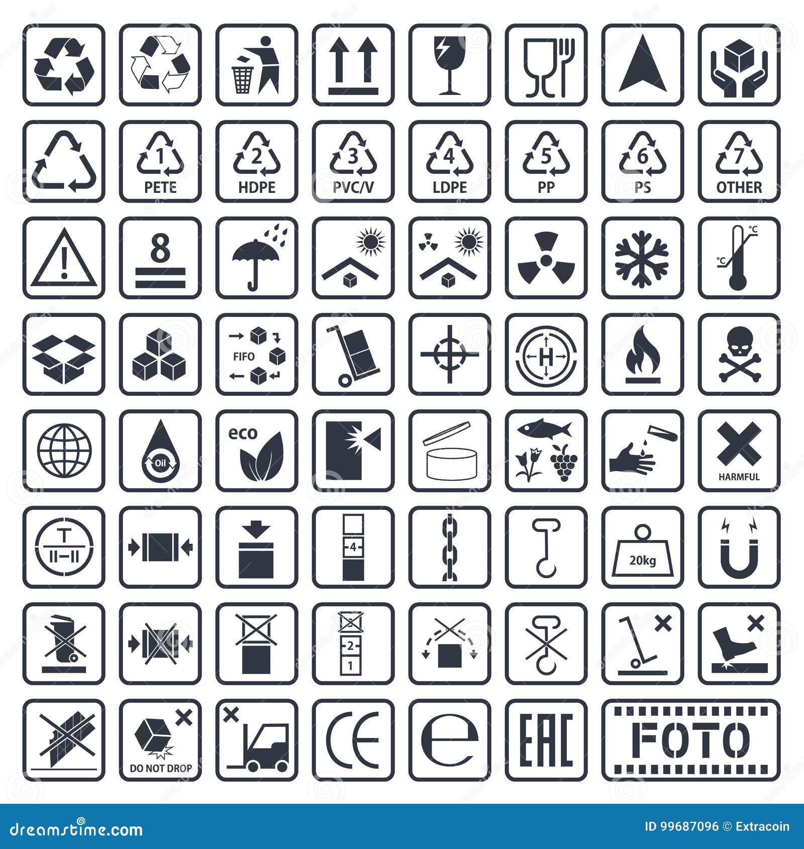 cargo s set, packaging icons