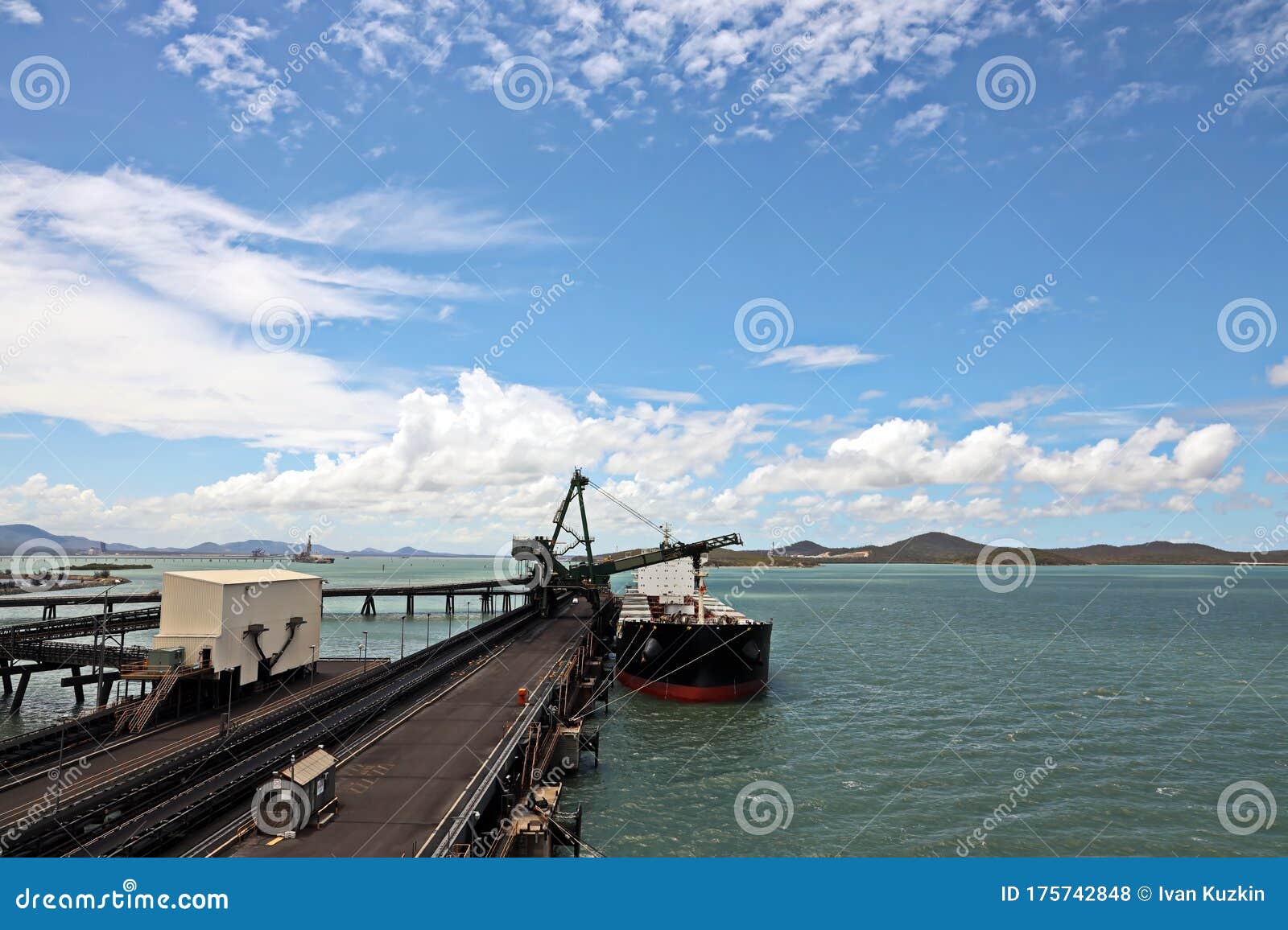 Cargo Terminal for Loading Coal Cargos by Shore Cranes. Port Gladstone
