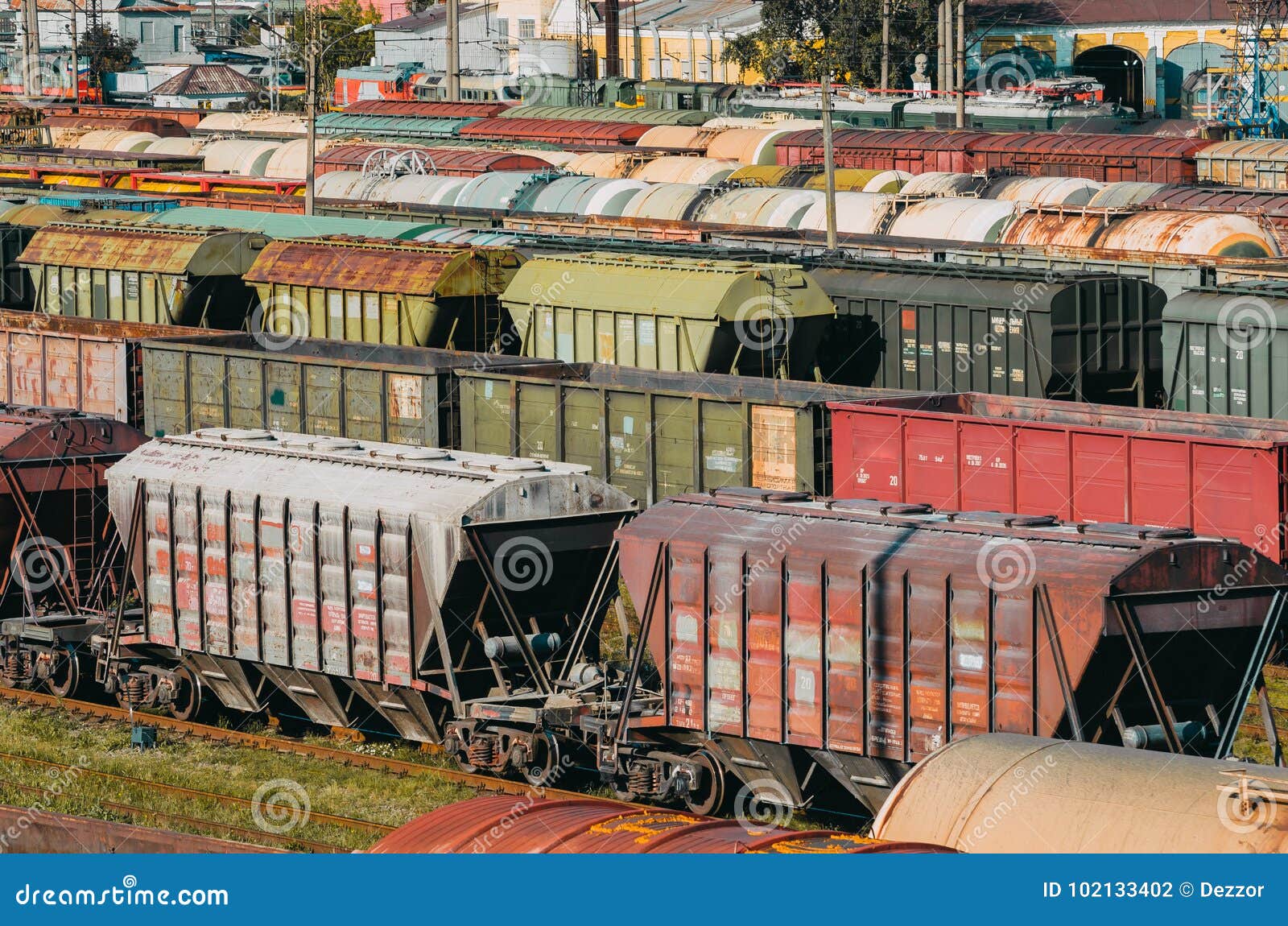 Cargo Train Cars Wagons Platform with Container. Stock Photo Image of