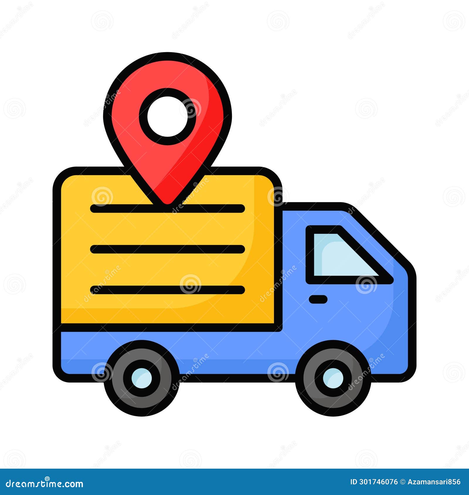 Cargo Truck with Map Pin Showing Concept Icon of Cargo Location